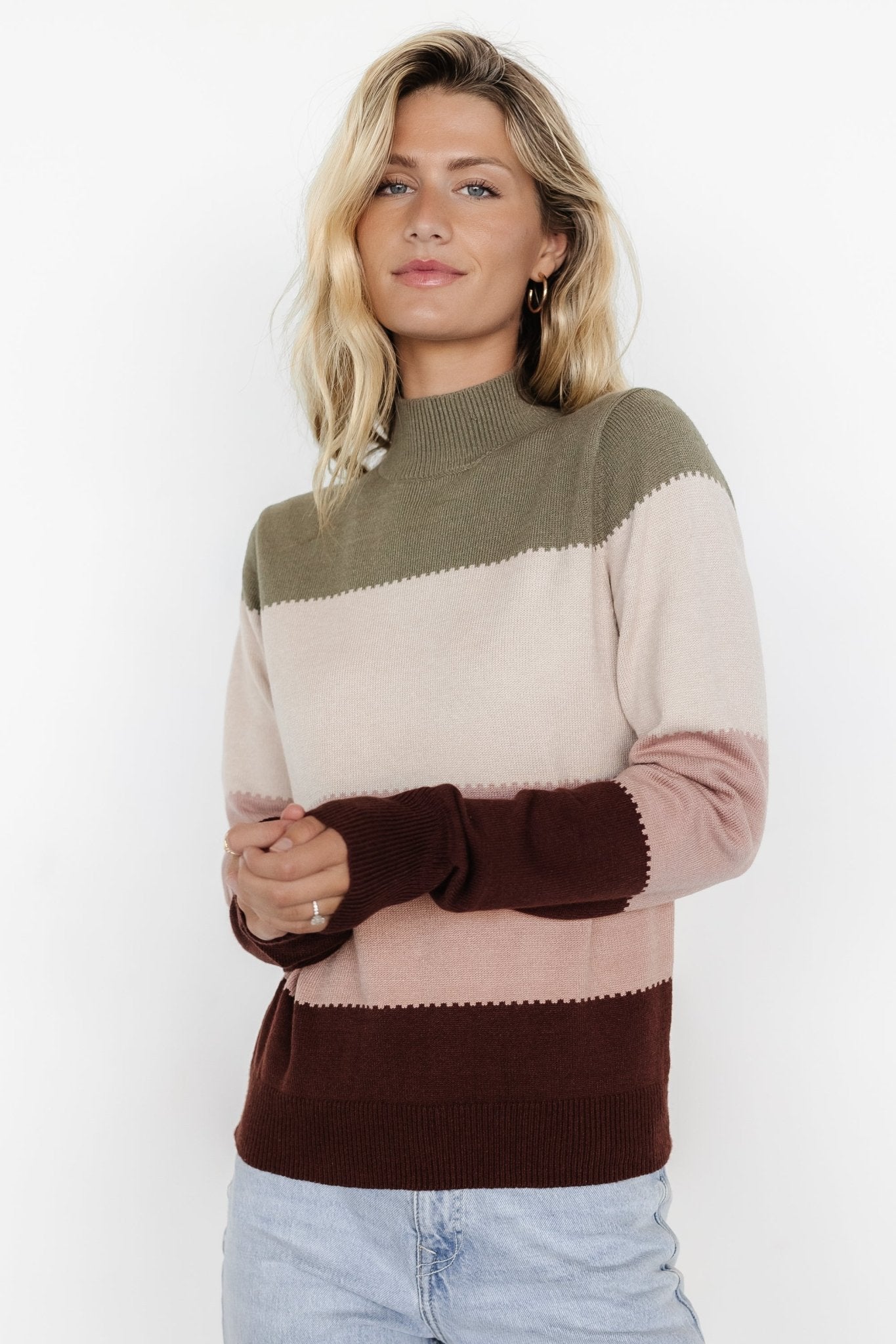 Porter Color Block Sweater | Olive Multi Clearance Extremely