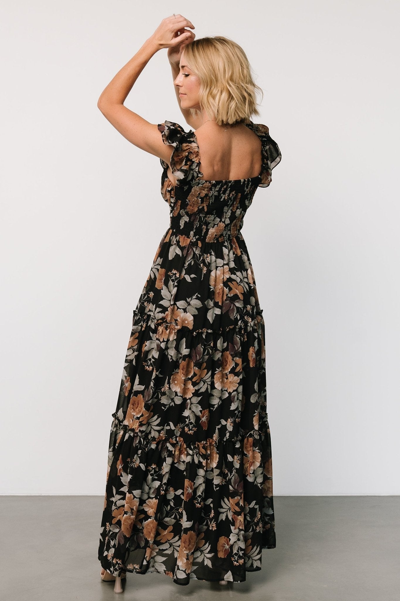 Martina Maxi Dress | Black + Copper Floral Low Pice Fee Shipping