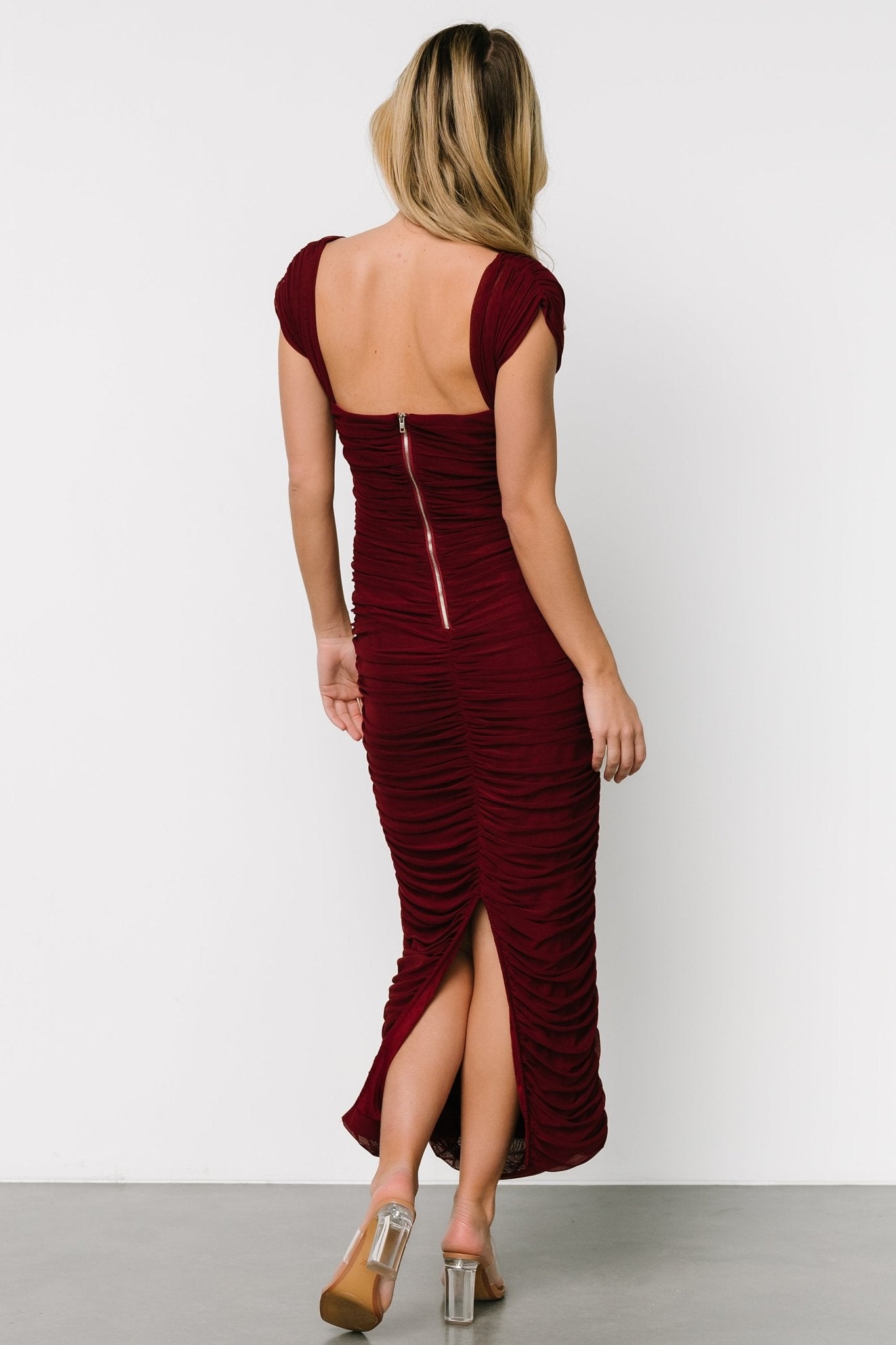 Alessandra Mesh Midi Dress | Burgundy Discount Reliable