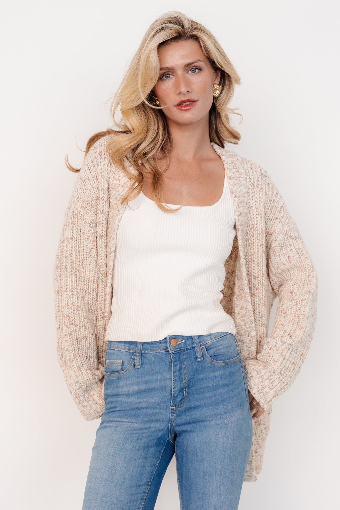 Phillis Chunky Knit Cardigan | Oatmeal Multi Clearance Online Online