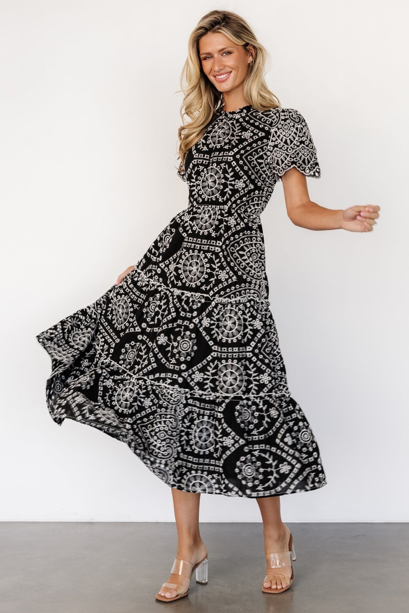 Mirabel Eyelet Midi Dress | Black + White Discount Looking For