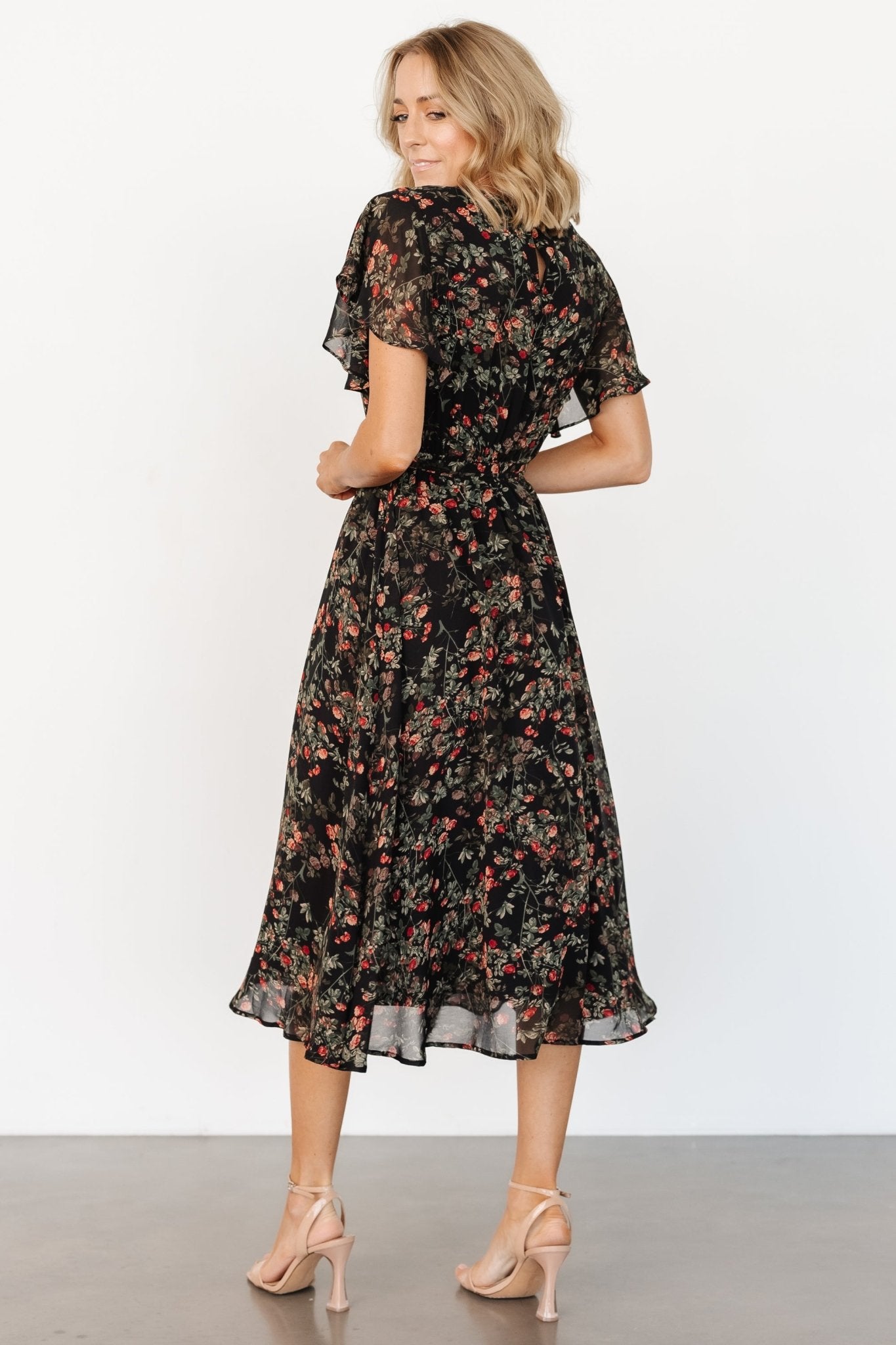 Laurel Midi Dress | Black + Red Floral Best Place To Buy Online