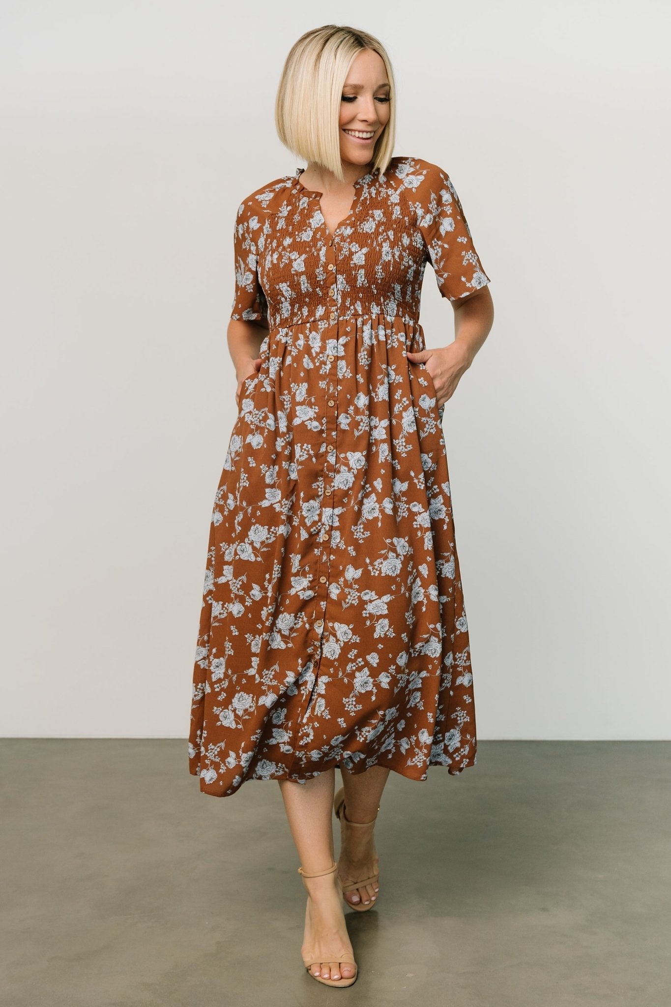 Botega Midi Dress | Brown + Blue Buy Cheap Largest Supplier