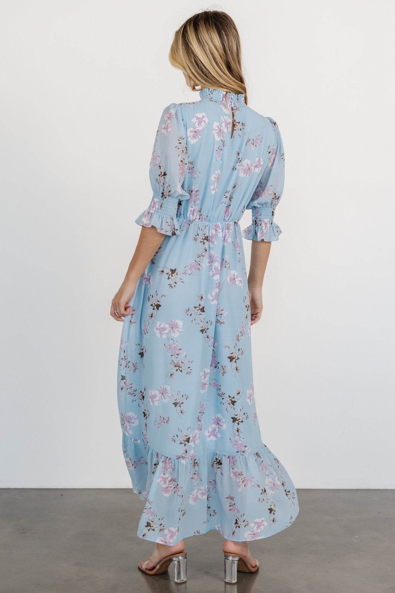 Marie Mock Neck Maxi Dress | Sky Blue Floral Affordable Cheap Pice