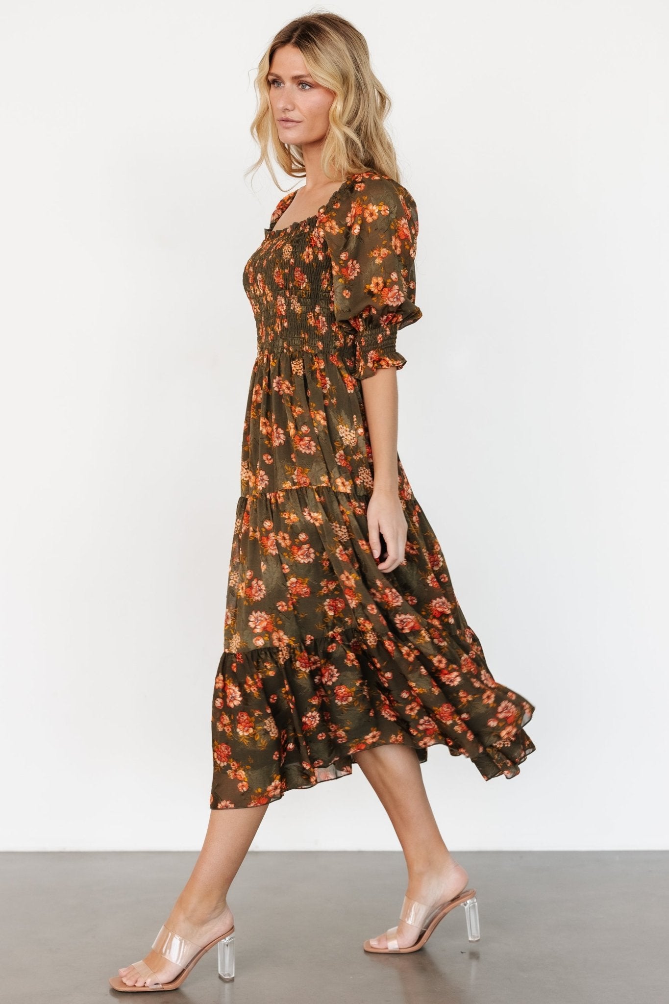 Fabian Jacquard Midi Dress | Olive Floral Cheap Countdown Package