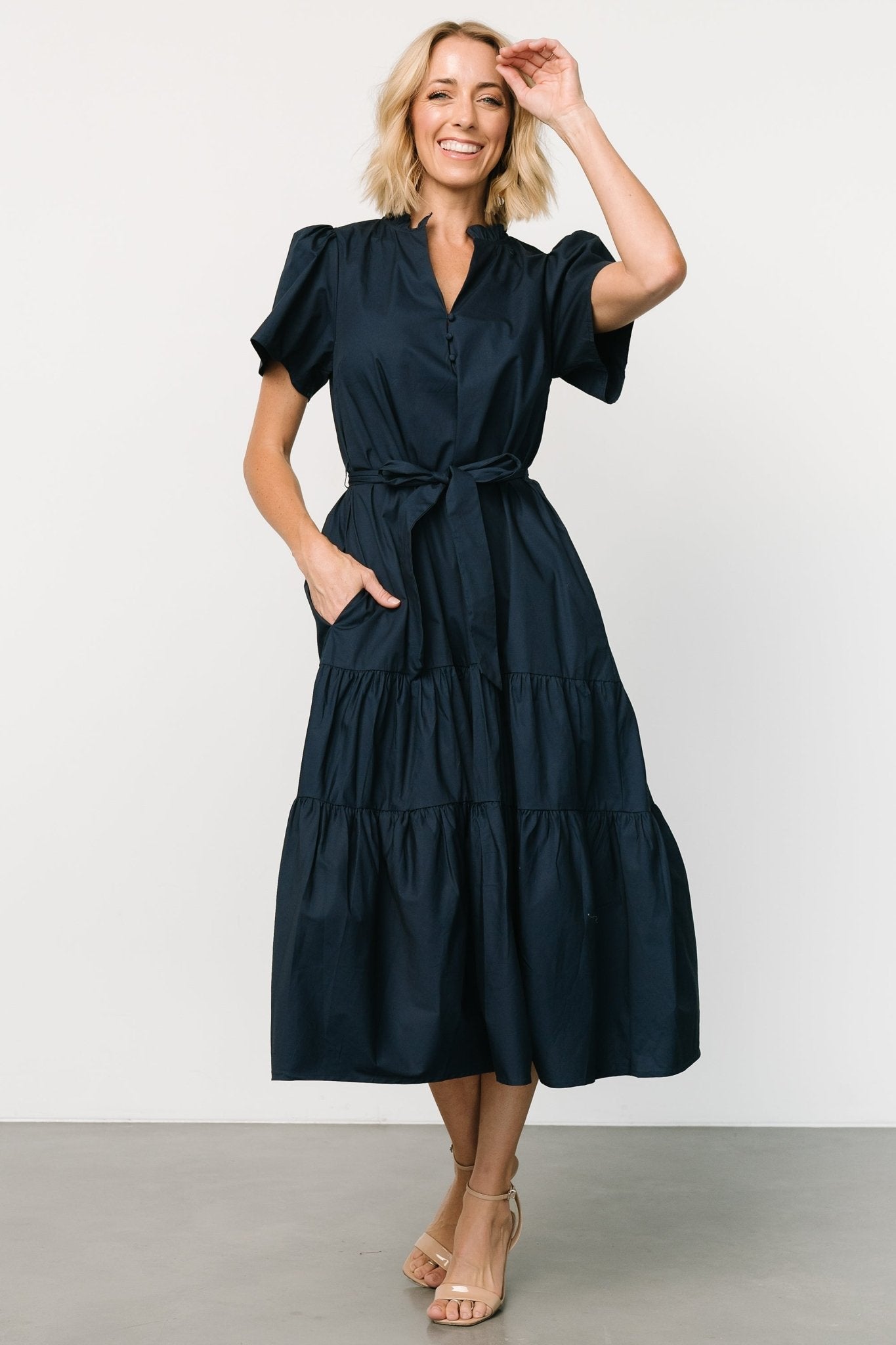 Providence Poplin Dress | Navy How Much For Sale