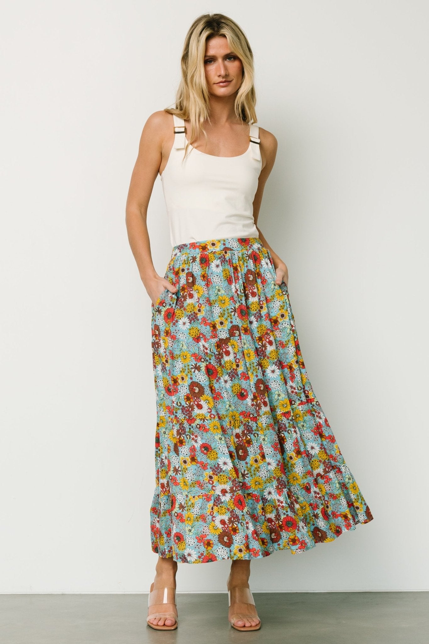 Reilly Maxi Skirt | Teal Flower Print Buy Cheap Reliable