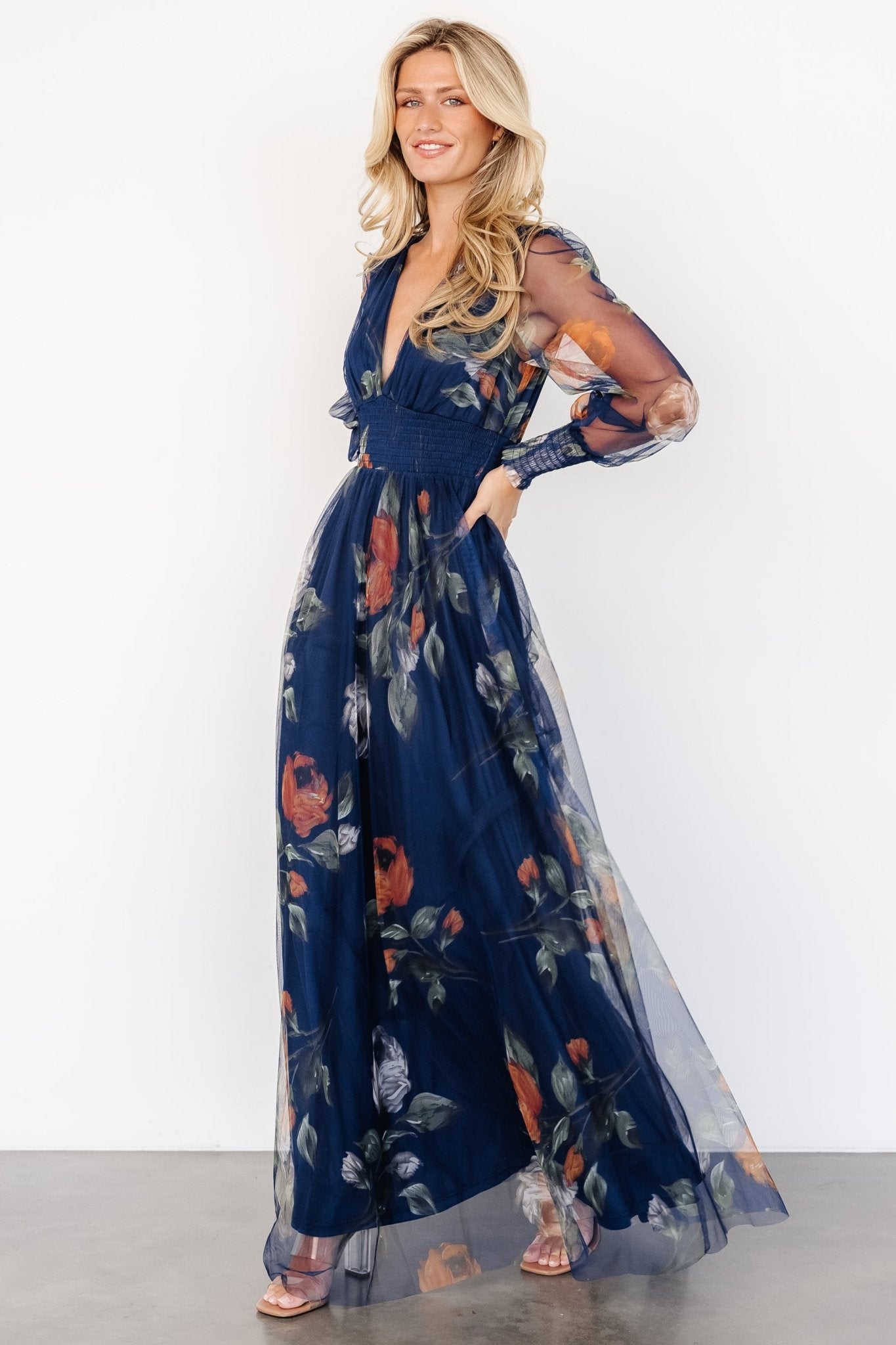 Layla Tulle Maxi Dress | Navy Blue Floral Discount Countdown Package