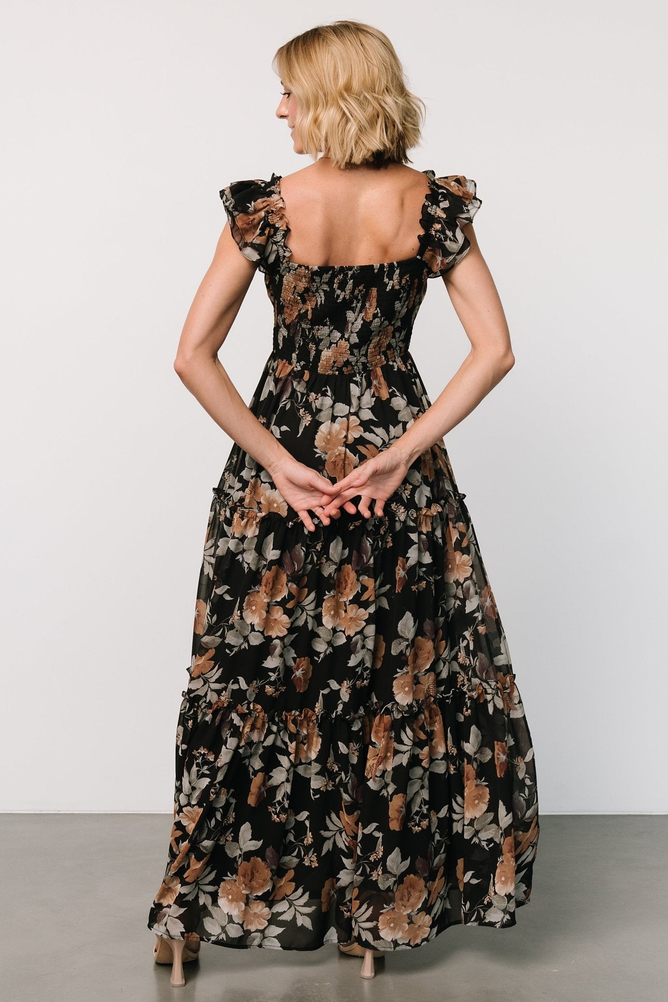 Martina Maxi Dress | Black + Copper Floral Low Pice Fee Shipping