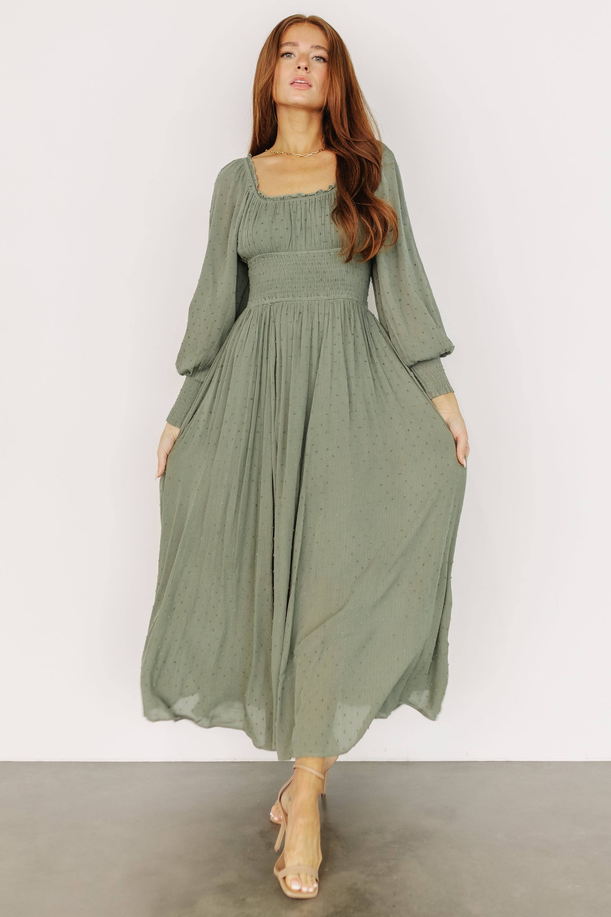 Renata Dot Maxi Dress | Dusty Olive Fashionable For Sale