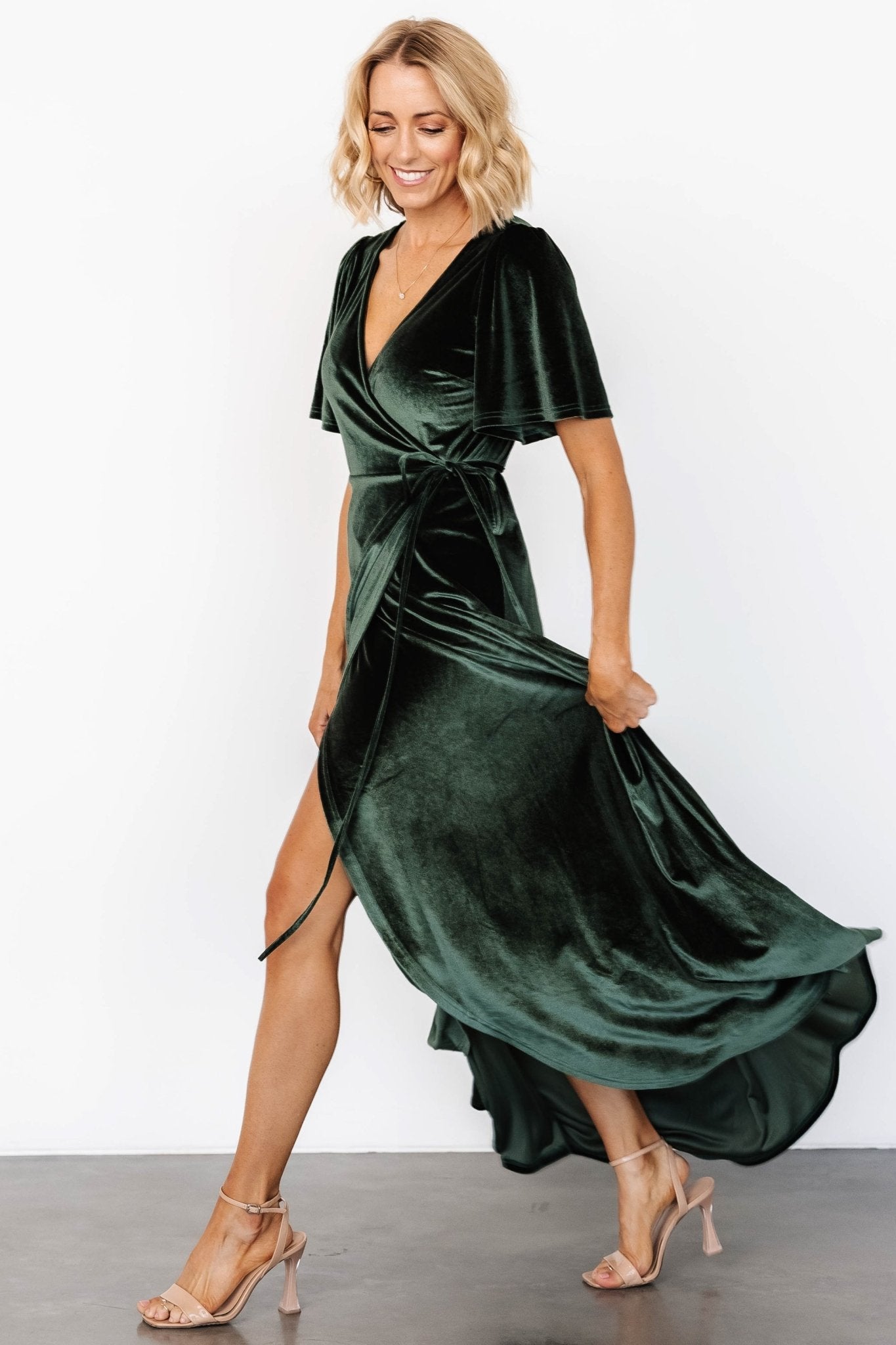 Katelyn Velvet Maxi Wrap Dress | Deep Green Official For Sale