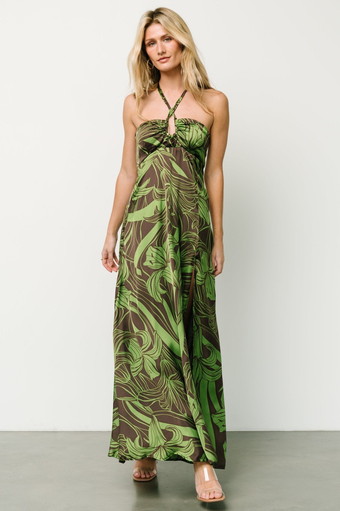 Norah Halter Dress | Brown + Green Print Discount Newest