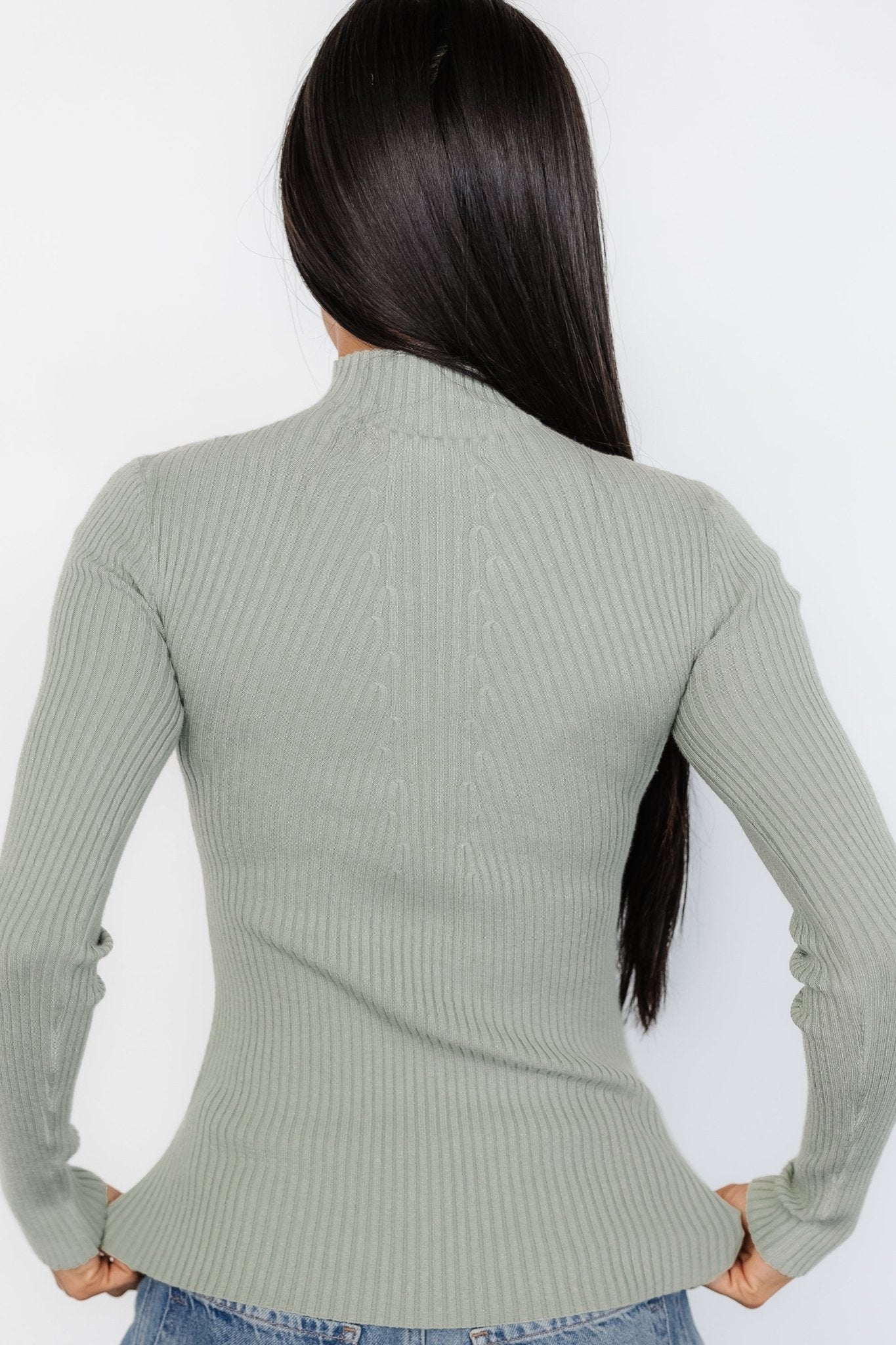 Ari Ribbed Long Sleeve Top | Sage Huge Surprise For Sale