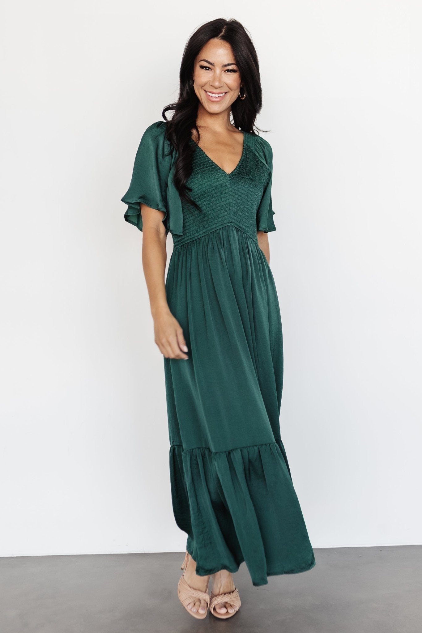 Lovell Smocked Midi Dress | Emerald Cheap Affordable