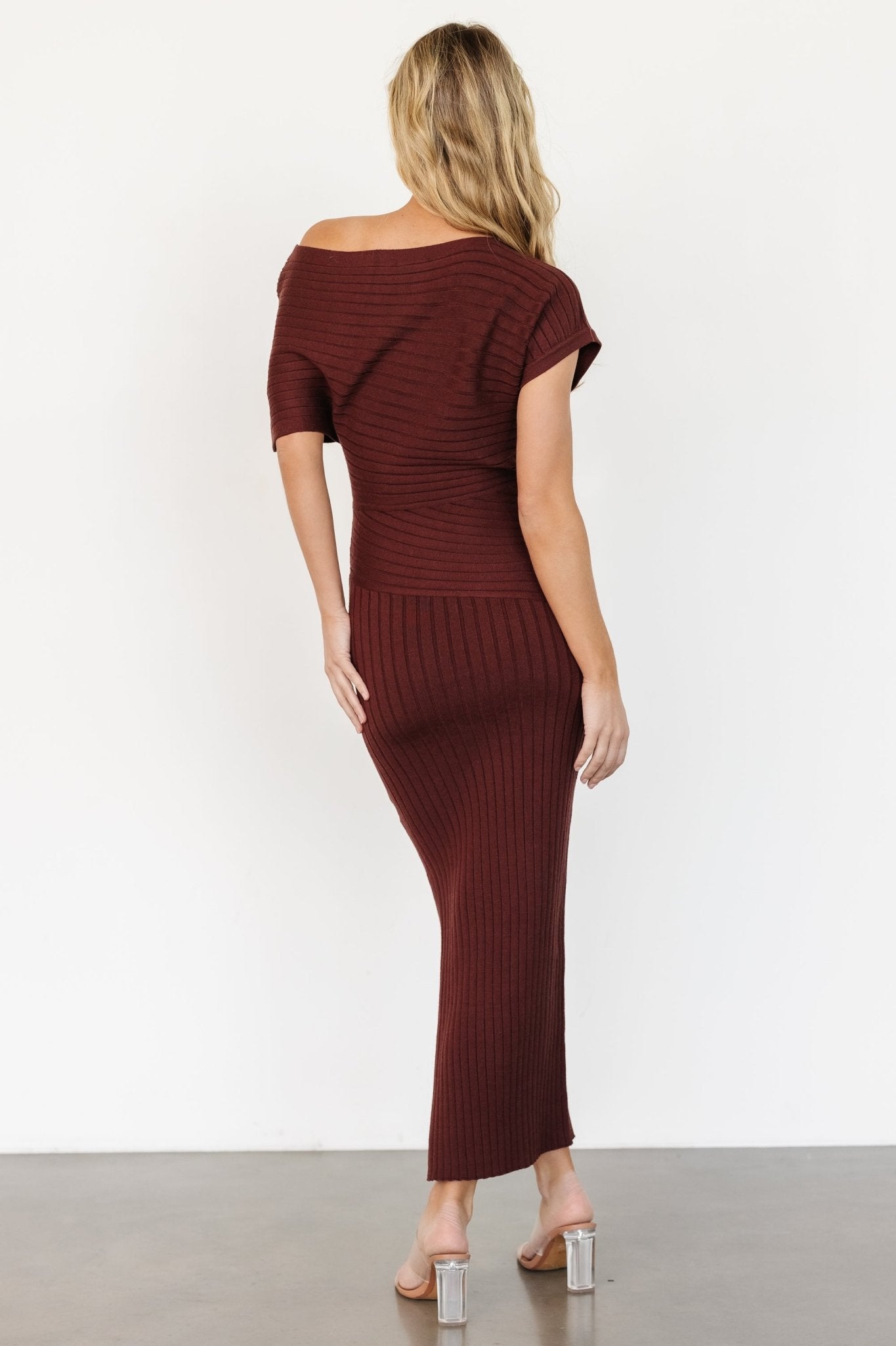 Clara Ribbed Sweater Dress | Mahogany Brown Clearance Explore