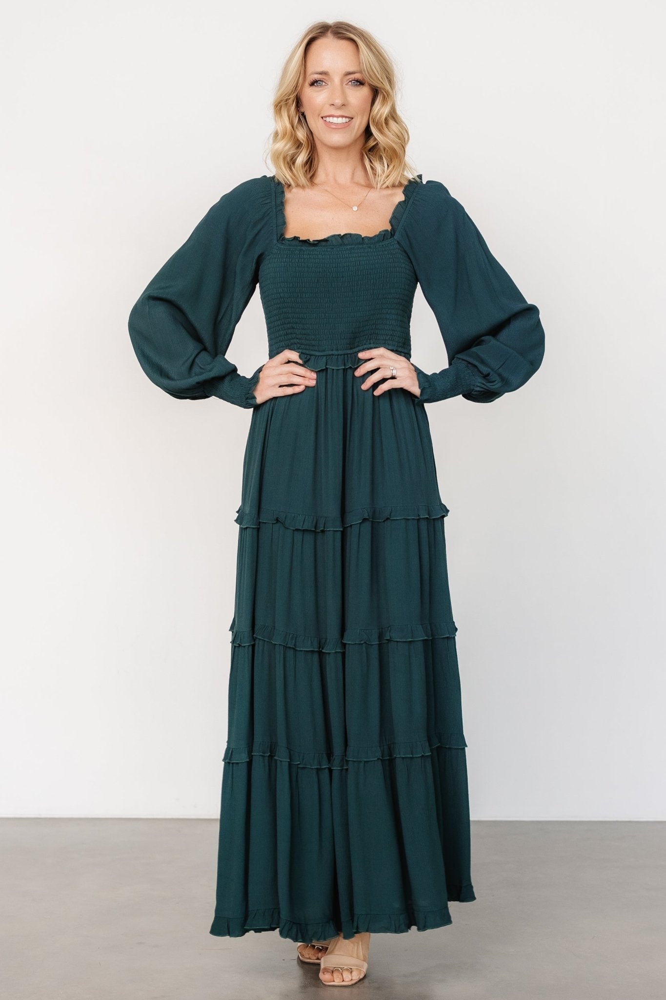 Lana Smocked Maxi Dress | Dark Green Grey Outlet Store Online