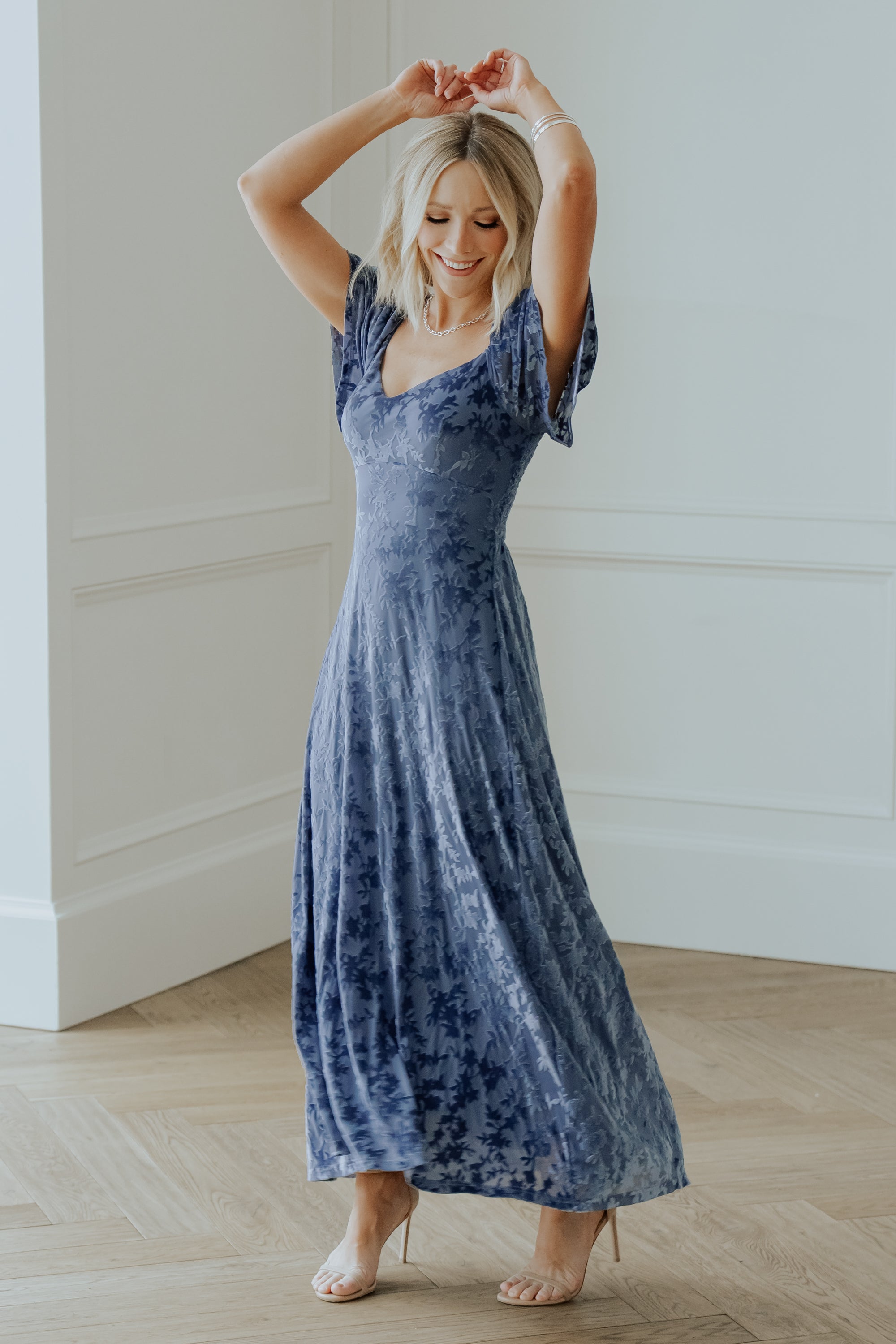 Everley Velvet Maxi Dress | Whisper Blue Buy Cheap Manchester Great Sale