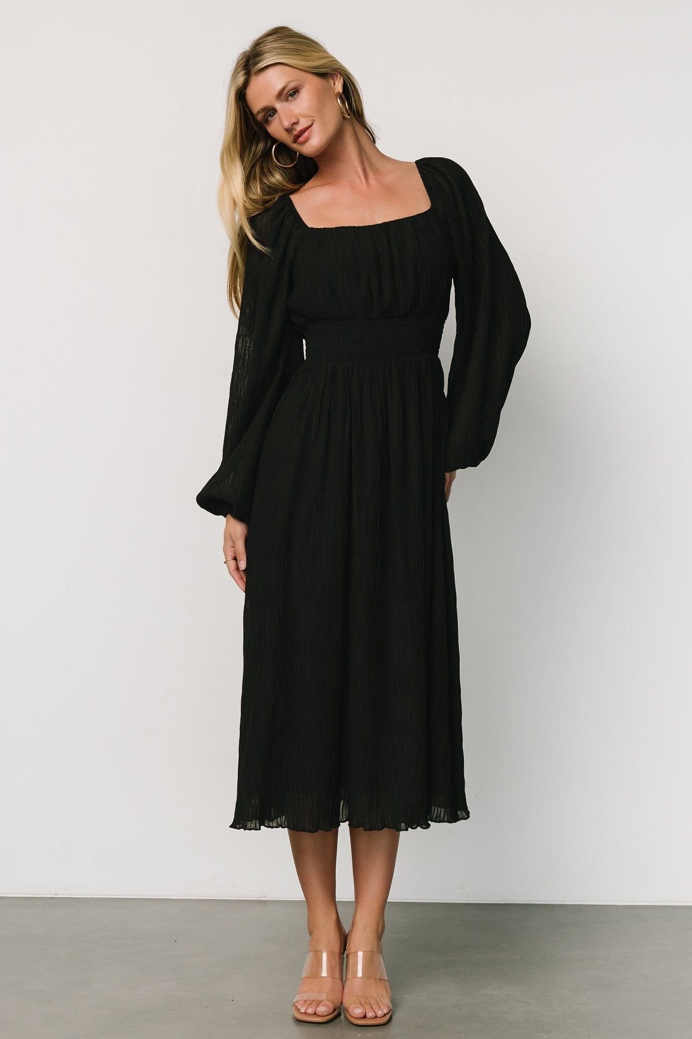 Dalton Pleated Midi Dress | Black Sale Popular