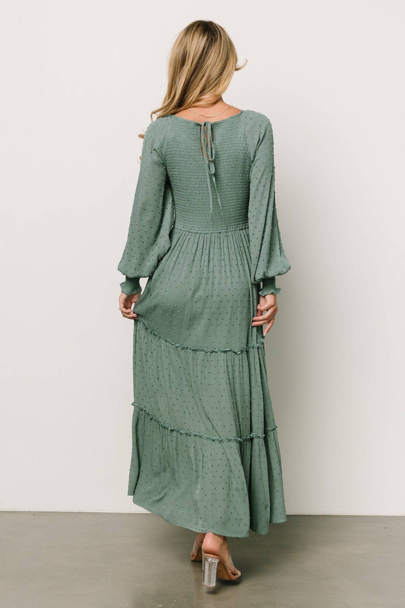 Bayley Smocked Dotted Maxi Dress | Dark Eucalyptus Buy Online Cheap Pice