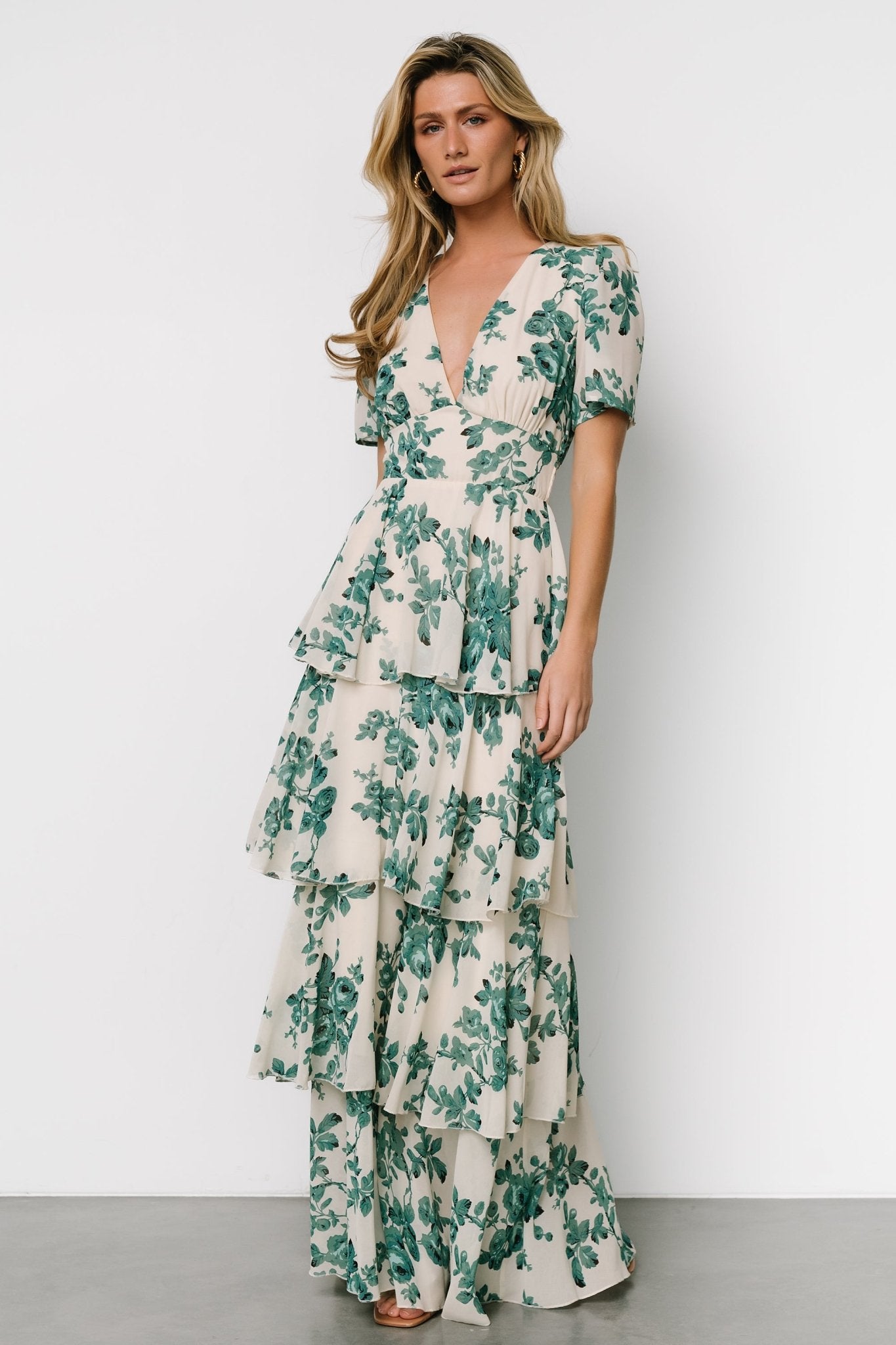 Montaigne Ruffle Maxi Dress | Ivory + Green Floral Cost For Sale