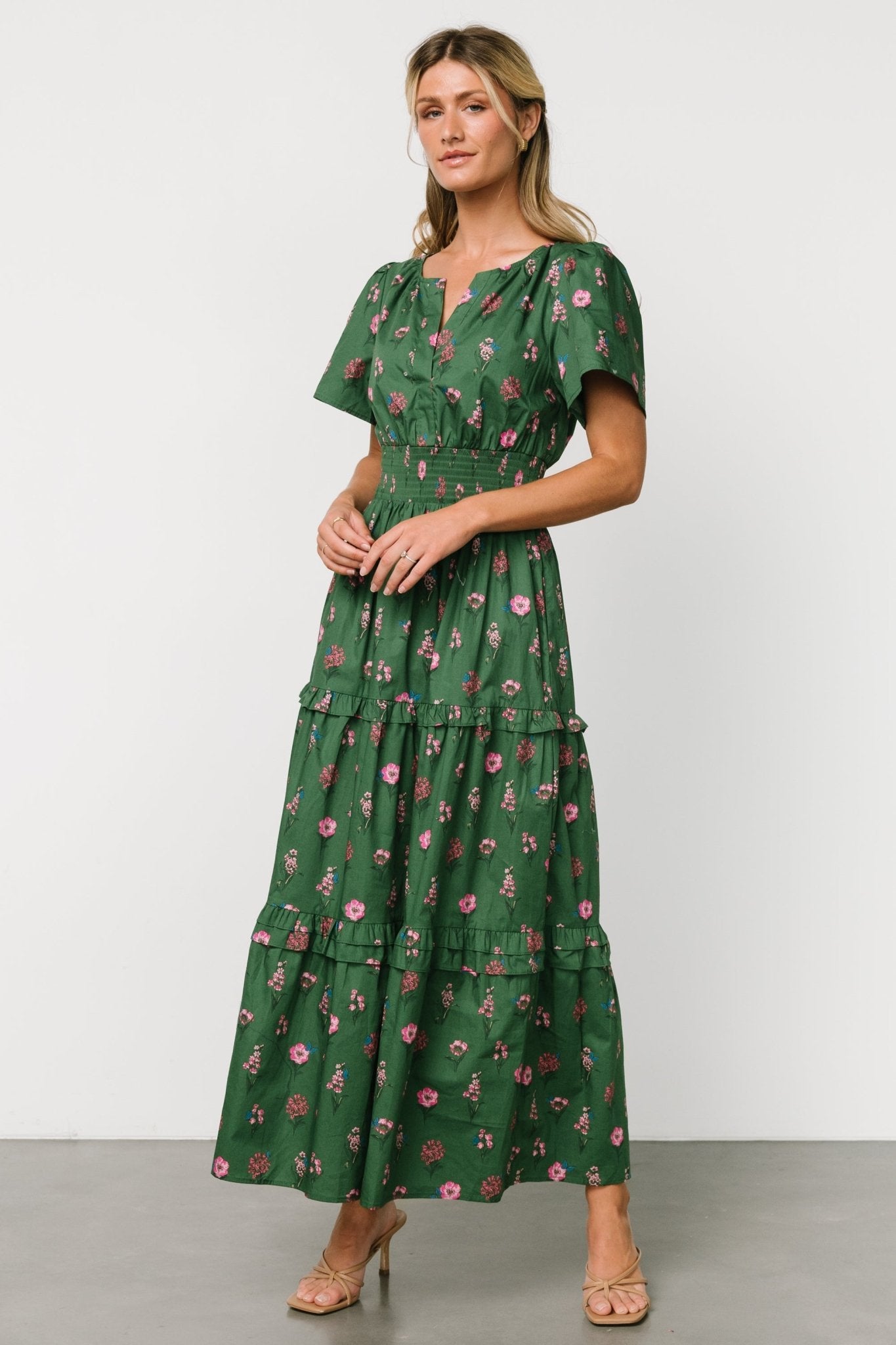 Kiana Poplin Maxi Dress | Green + Pink Buy Cheap Best Store To Get