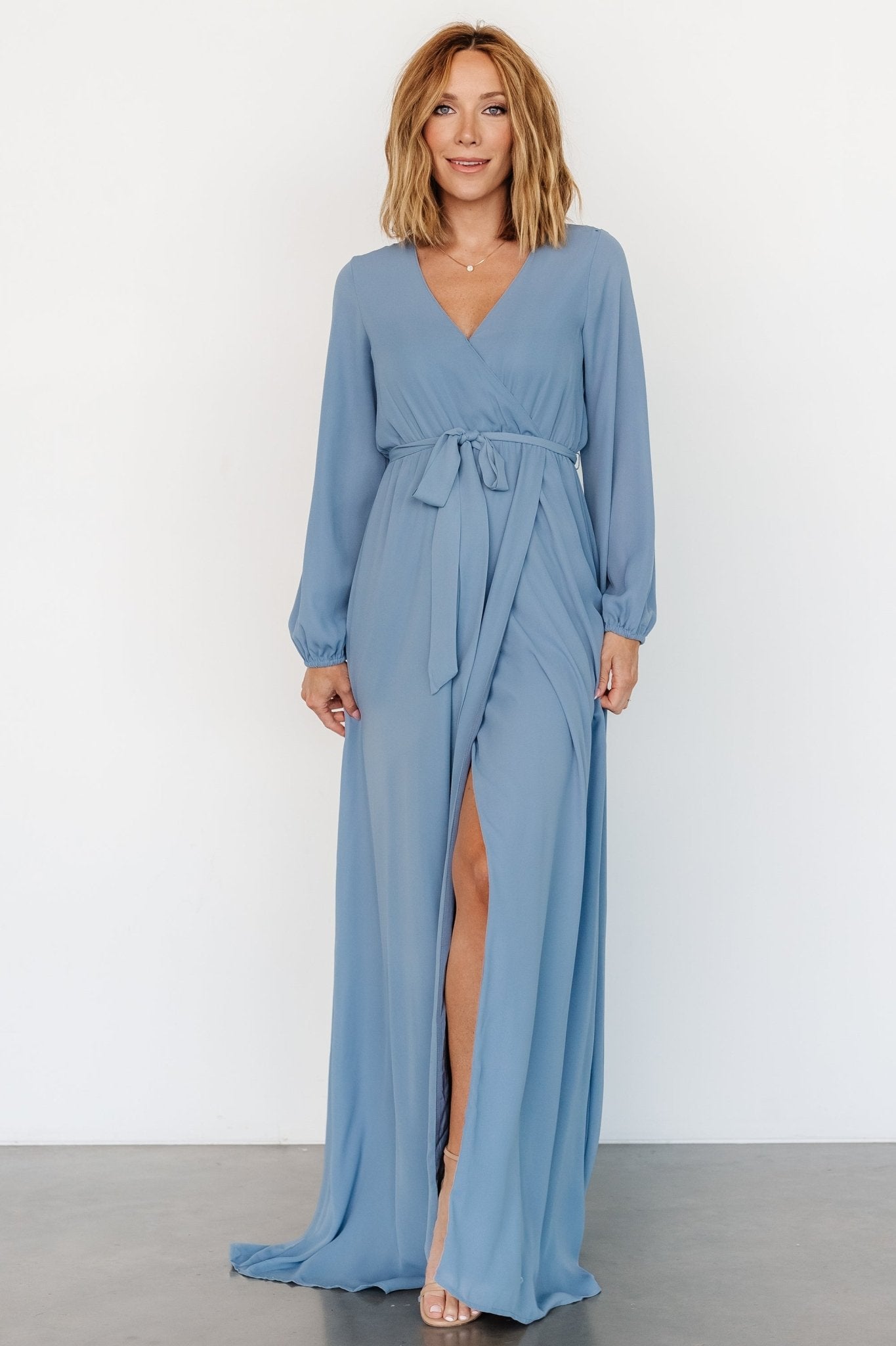 Breanne Faux Wrap Maxi Dress | Slate Blue Cheap Sale Fashionable