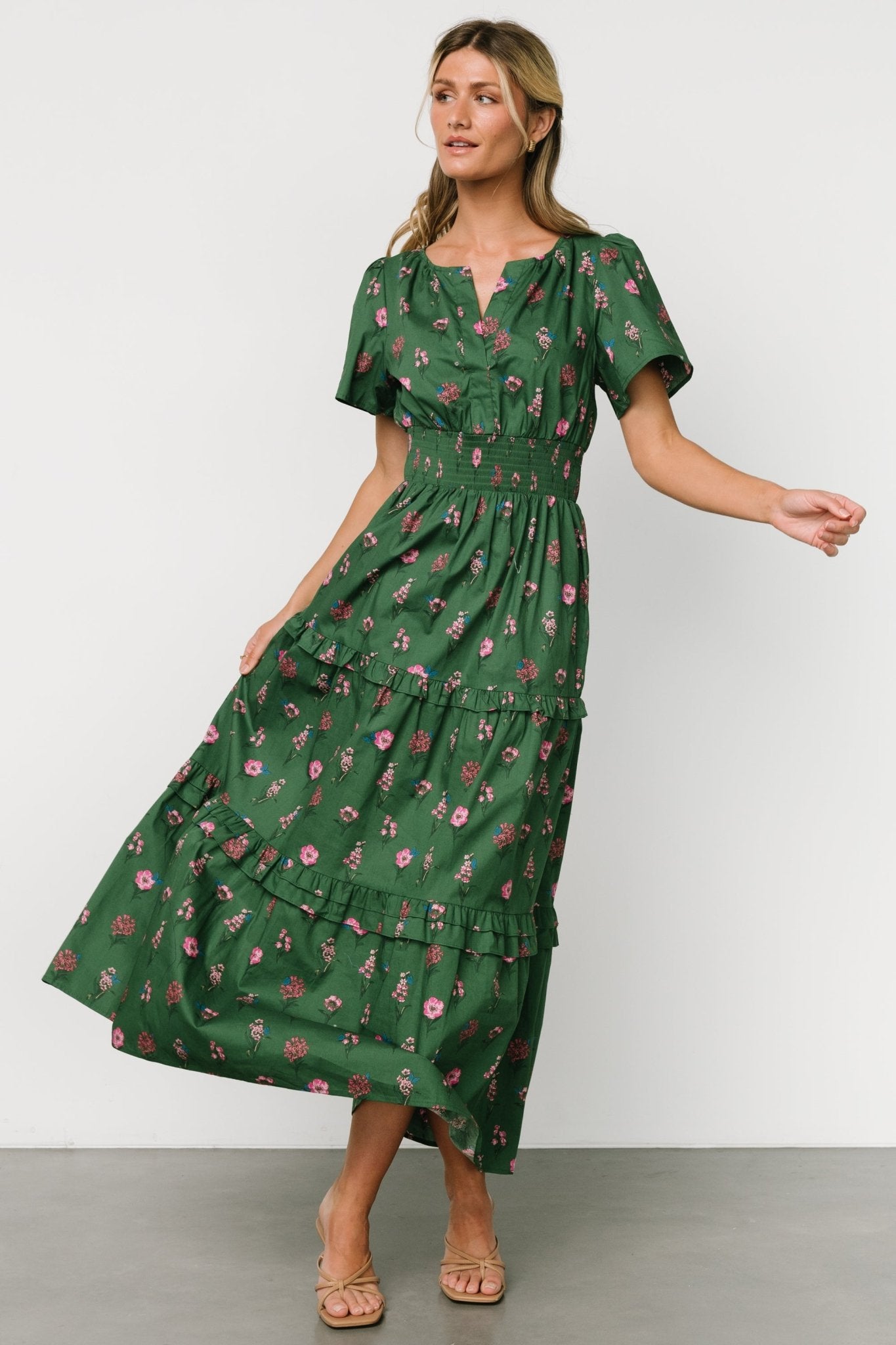 Kiana Poplin Maxi Dress | Green + Pink Buy Cheap Best Store To Get