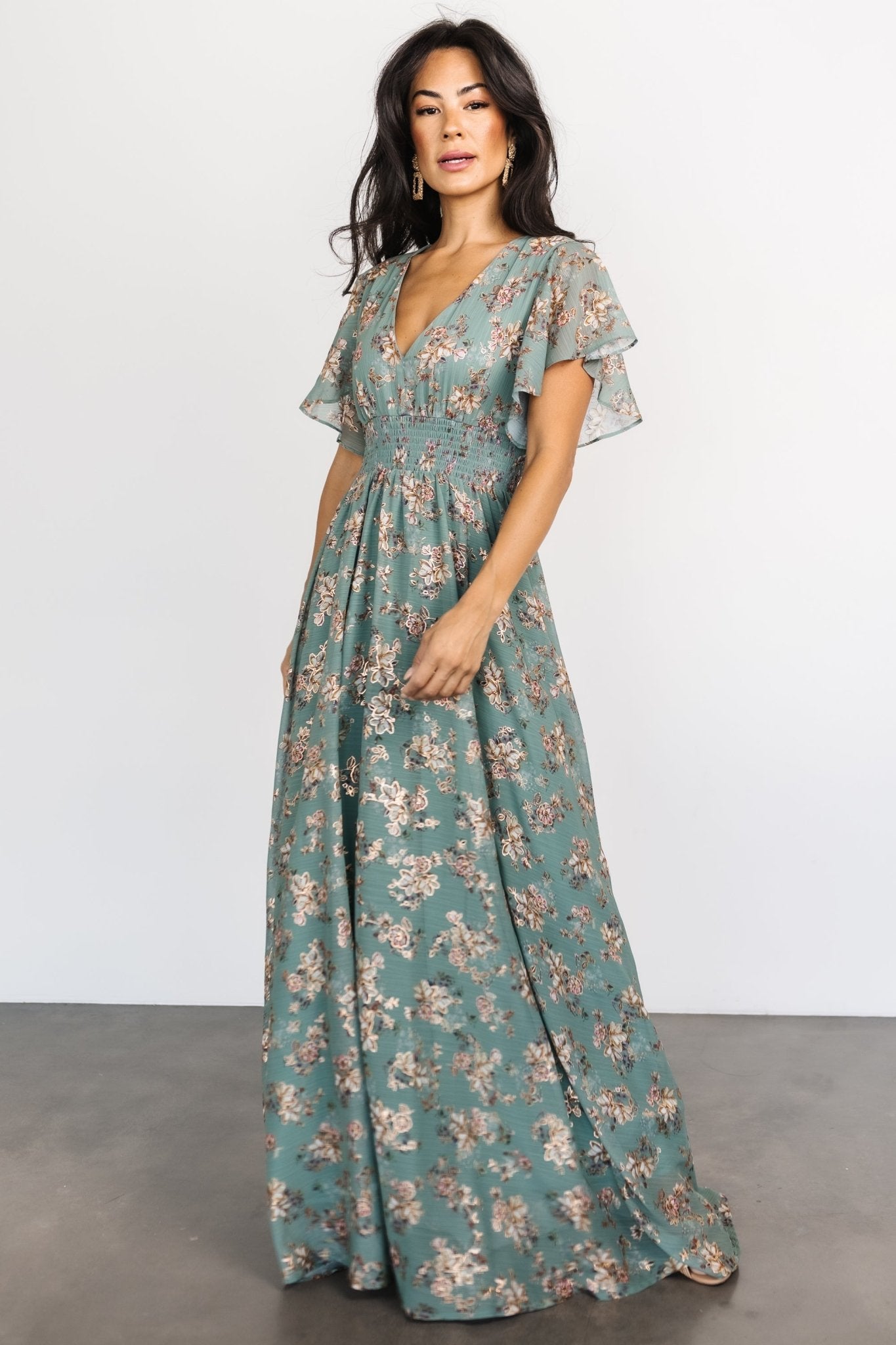 Lynlee Metallic Maxi Dress | Eucalyptus Discount Reliable