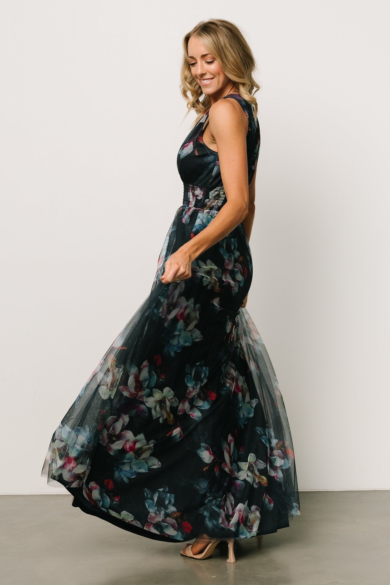 Kamila Tulle Maxi Dress | Navy Abstract Floral Visa Payment For Sale