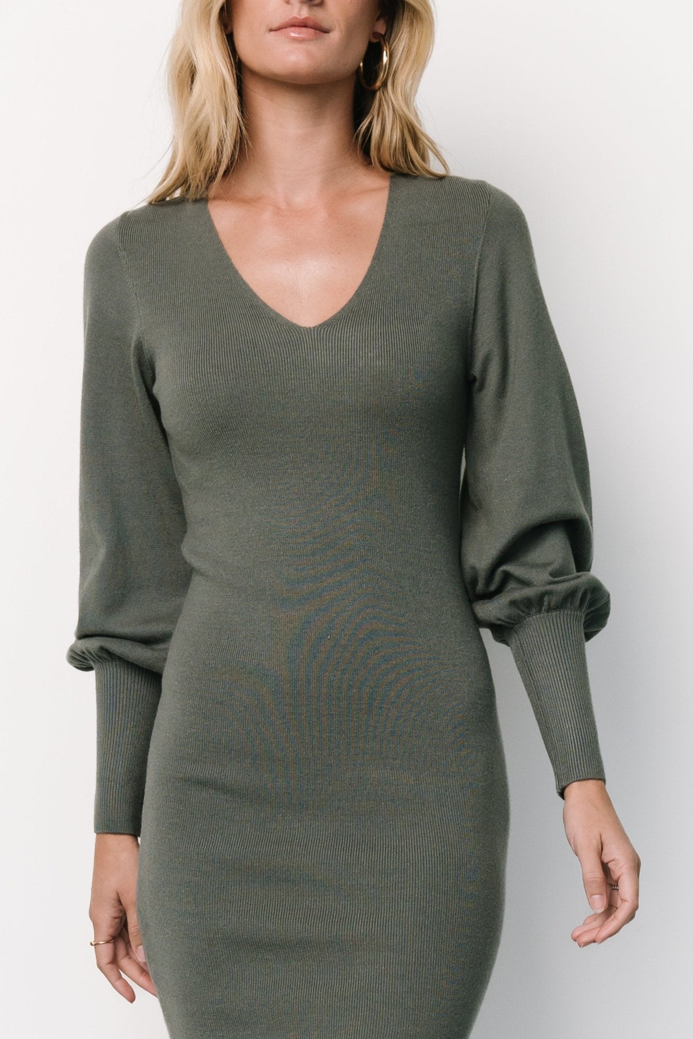 Suki V Neck Sweater Dress | Winter Green Cheap Online