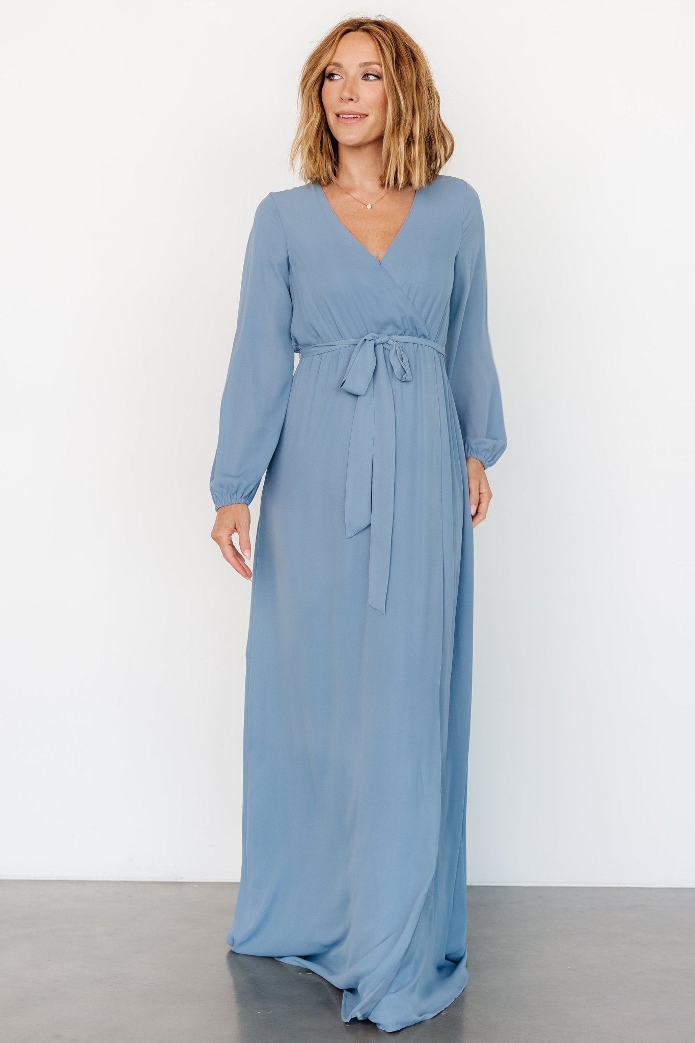 Breanne Faux Wrap Maxi Dress | Slate Blue Cheap Sale Fashionable