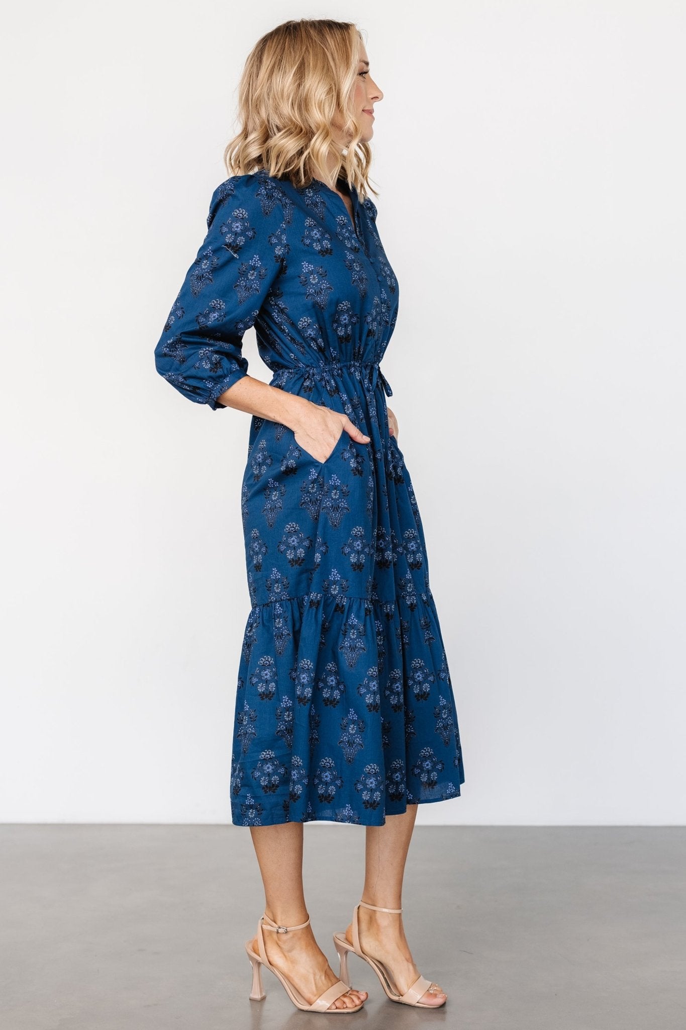 Mira Midi Dress | Deep Blue Print New Styles For Sale