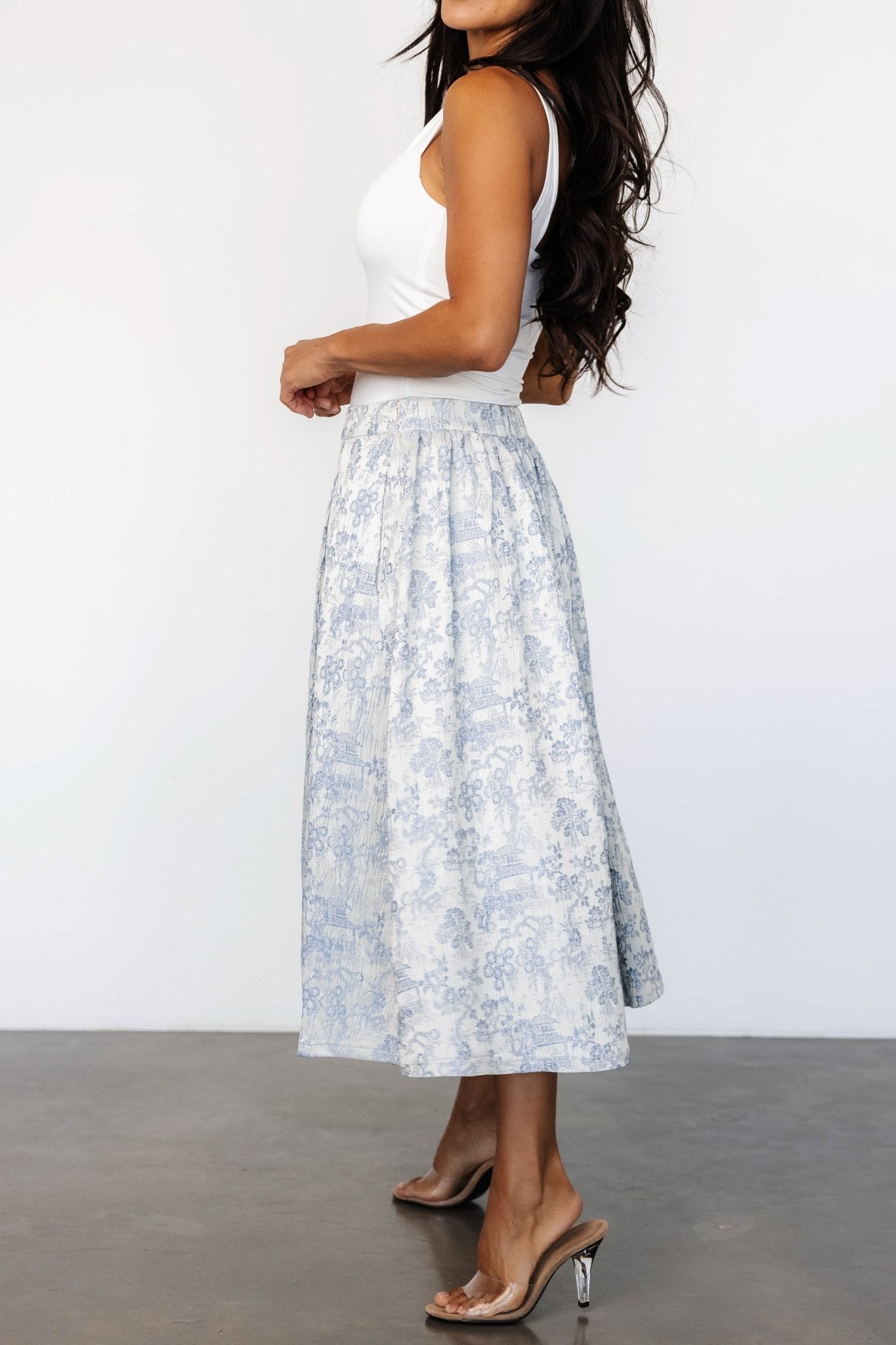 Jeanne Pleated Midi Skirt | Pearl + Light Blue For Cheap Pice