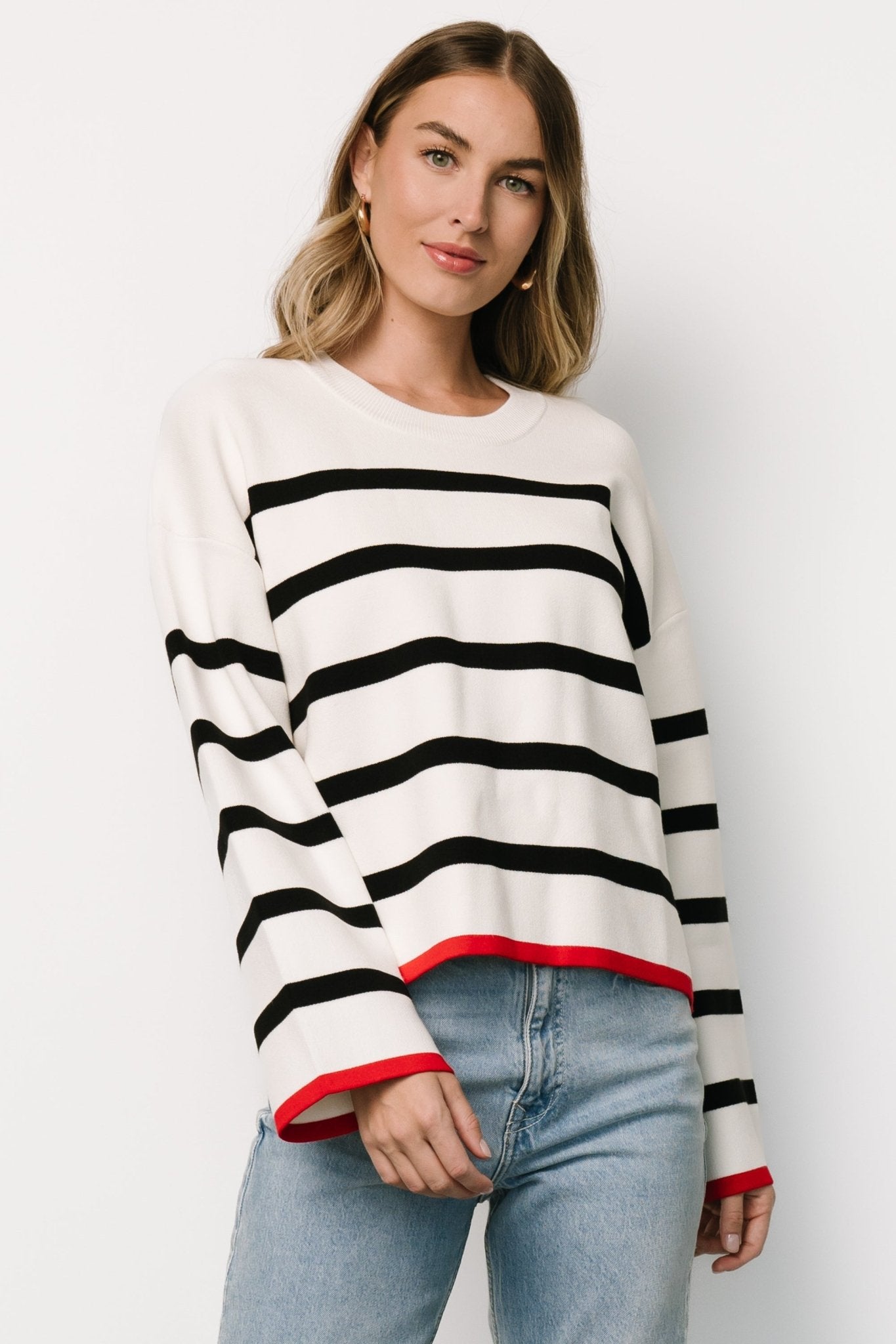 Madilyn Striped Sweater | Off White + Black Free Shipping 2025 New