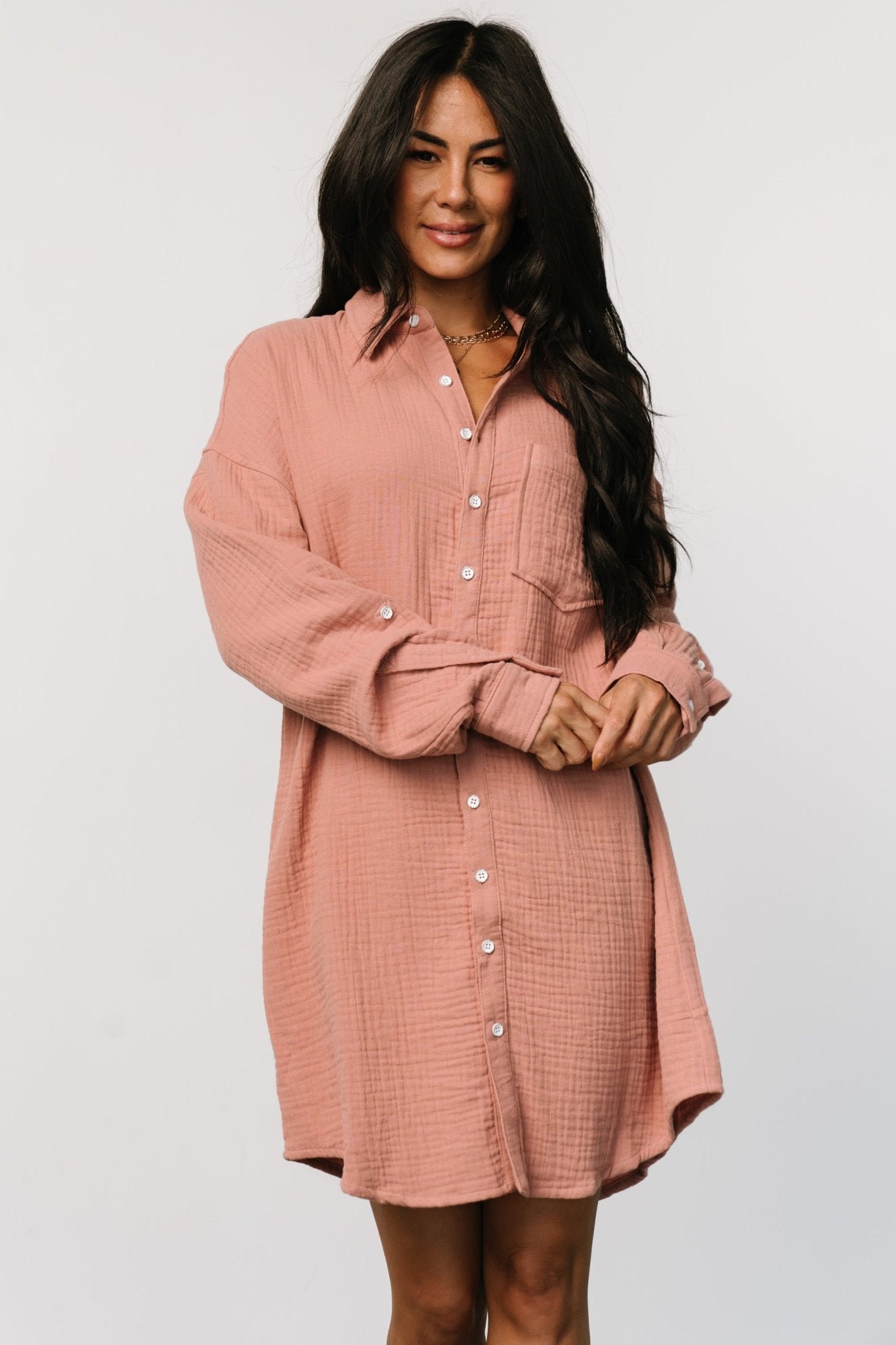 Andres Button Shirt Dress | Dusty Rose Clearance Supply