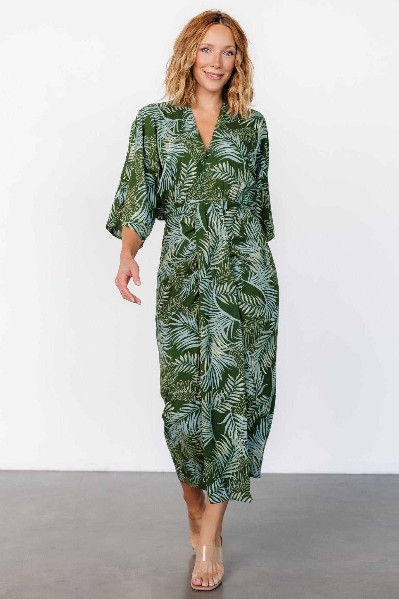 Tula Kimono Dress | Green + Blue Print Discount Best Sale