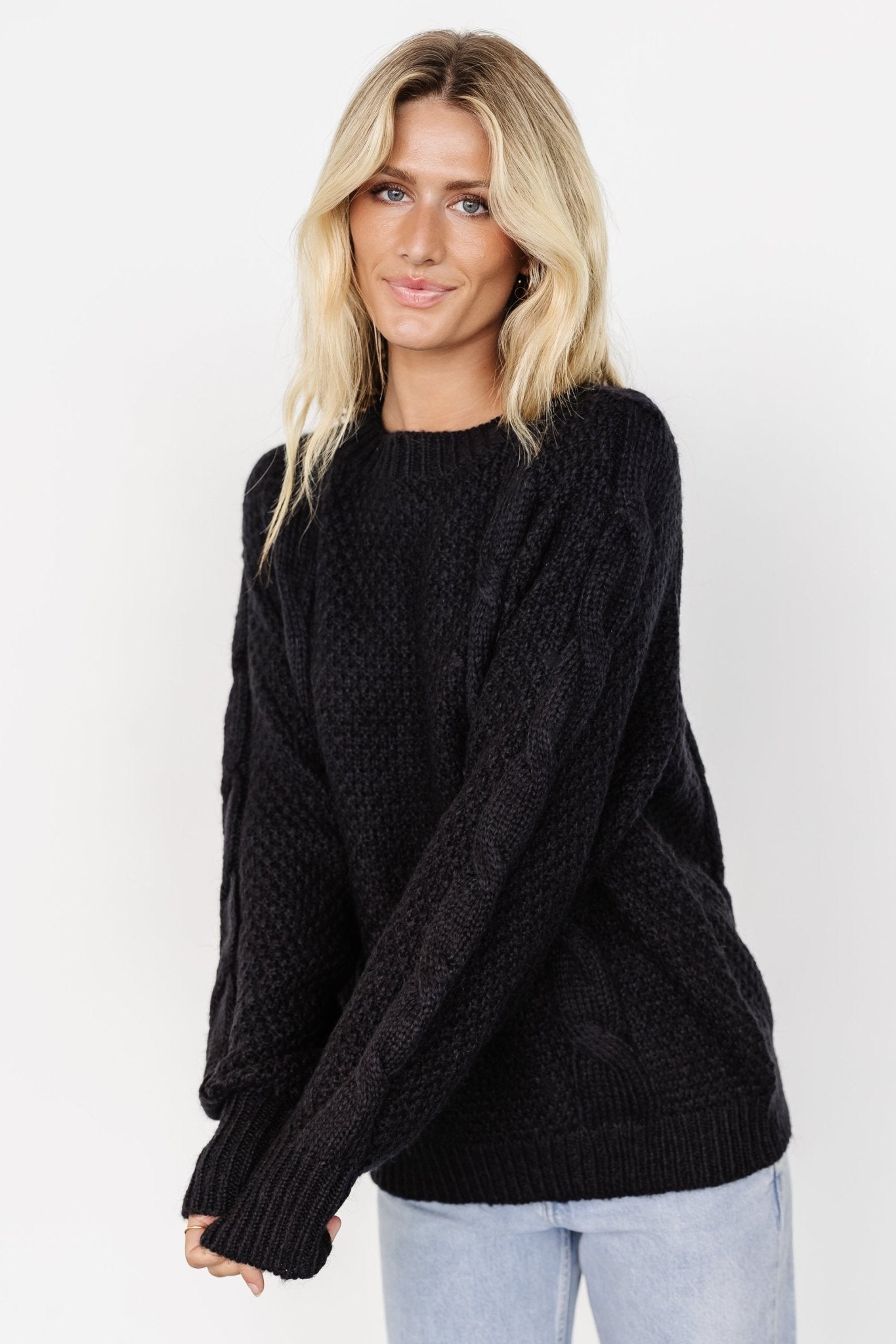 Lukas Cable Knit Sweater | Black For Sale 2025