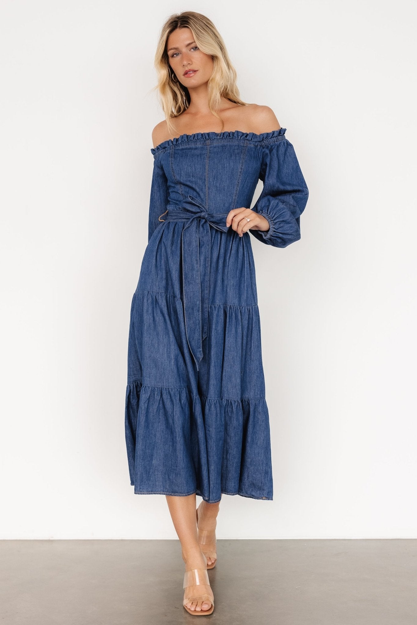 Lewiston Off Shoulder Dress | Denim Blue Best Place To Buy