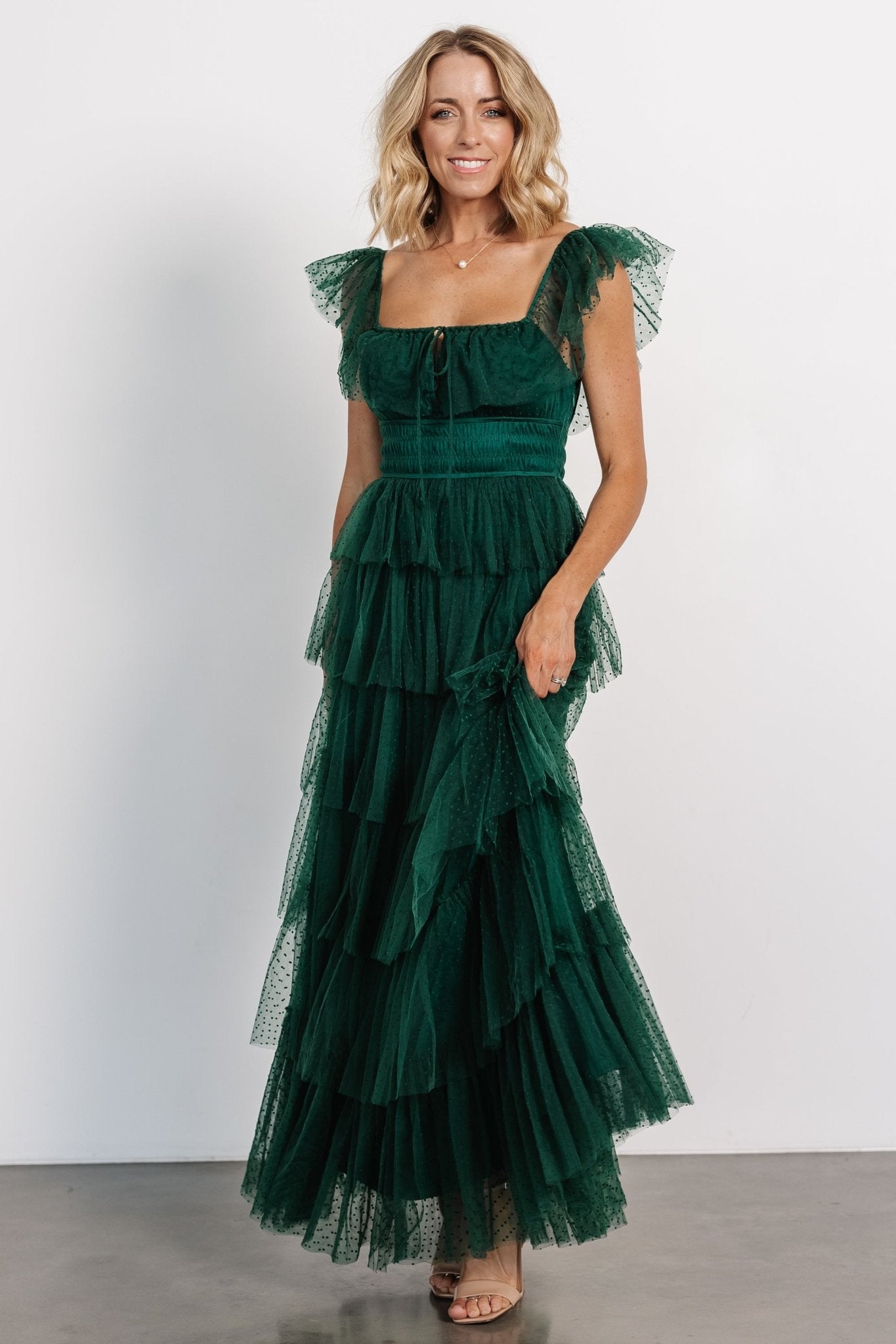 Valora Swiss Dot Tulle Maxi Dress | Dark Green Discount Get To Buy