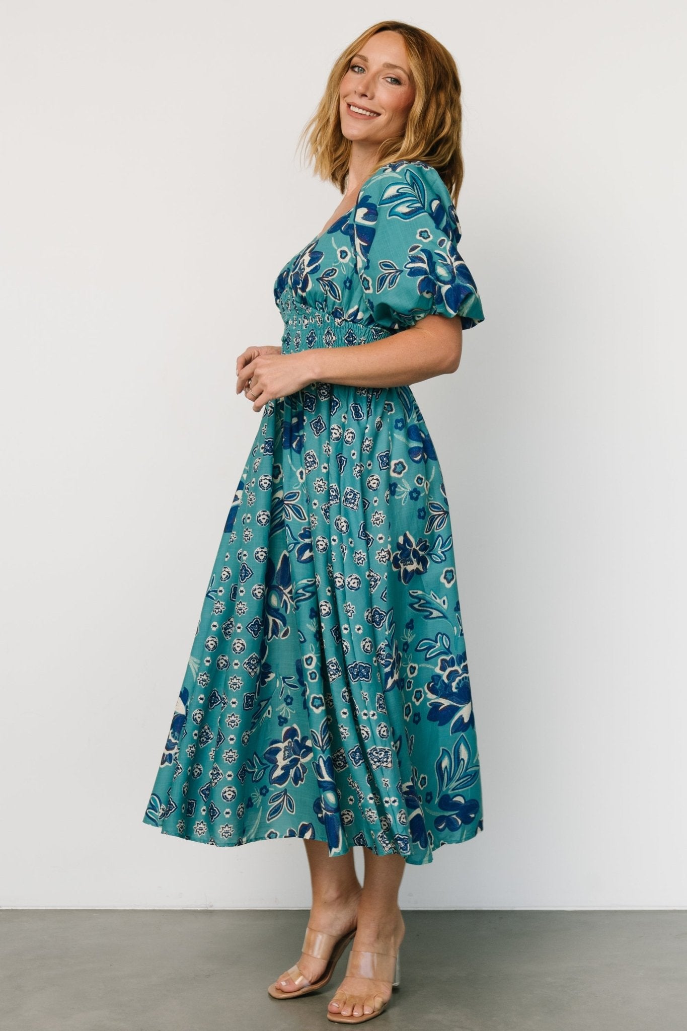 Elyse Midi Dress | Teal + Blue Multi Professional Online