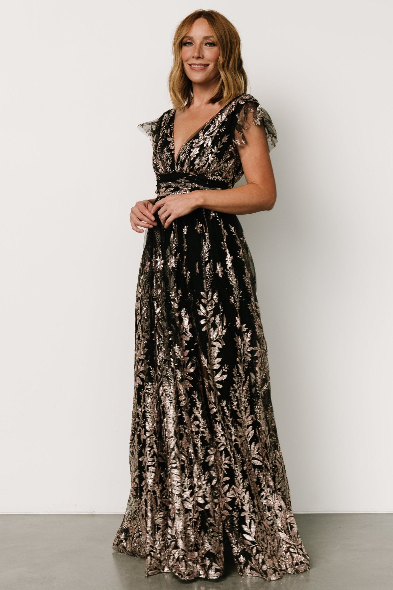 Karina Shimmer Gown | Black + Rose Gold Cheap View