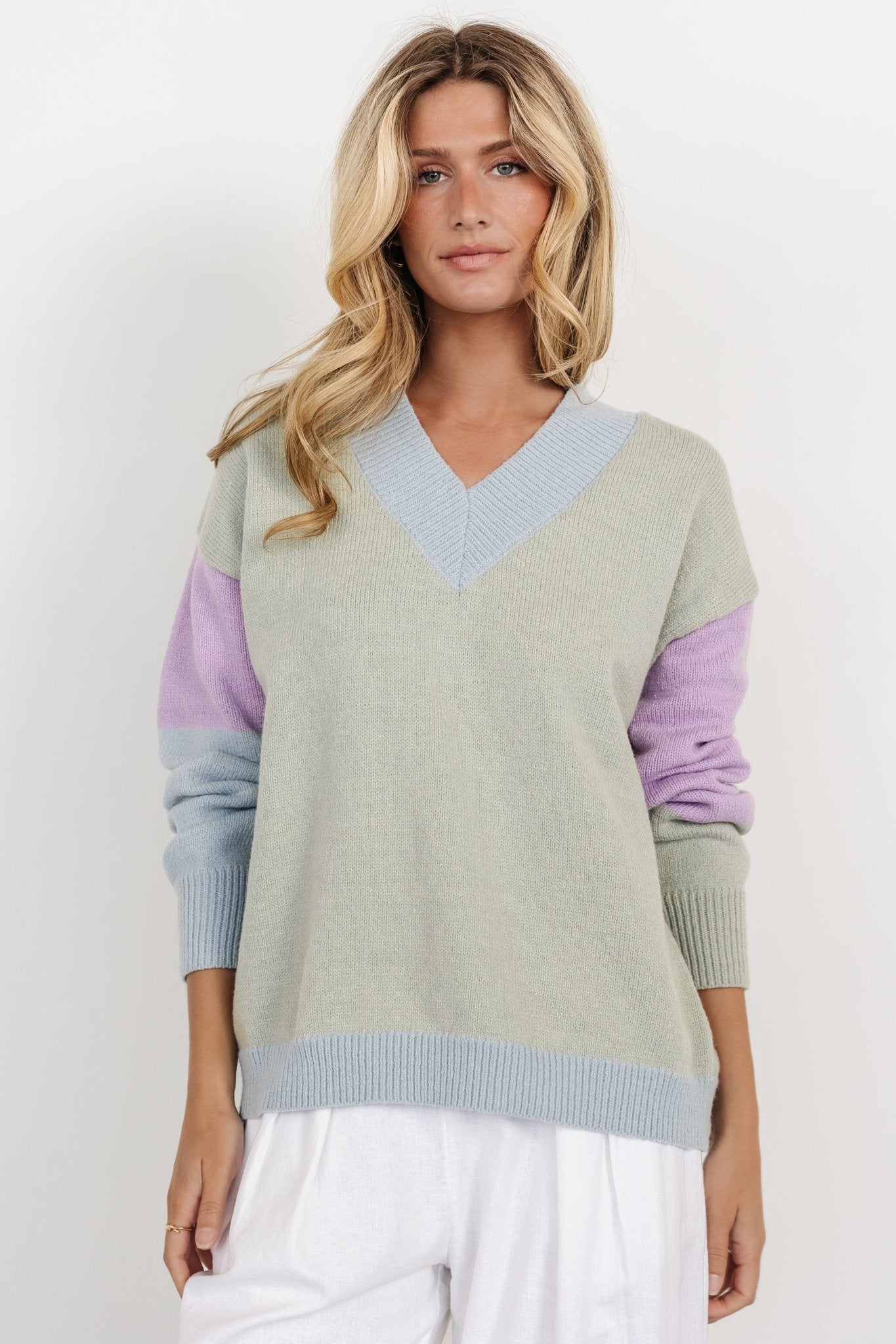 Varsity Color Block Sweater | Sage Fashionable