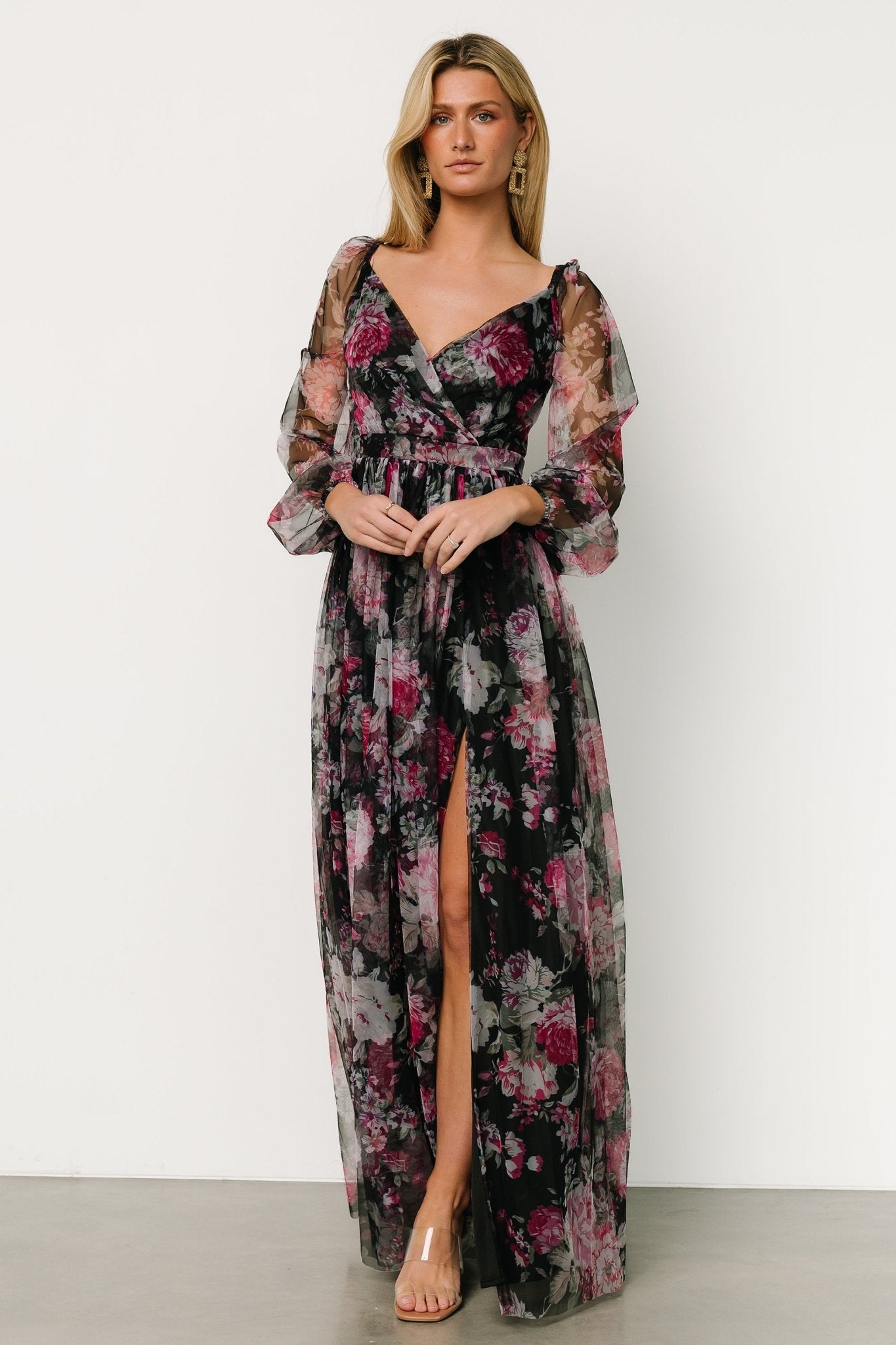 Desiree Tulle Maxi Dress | Black + Fuchsia Free Shipping Cost