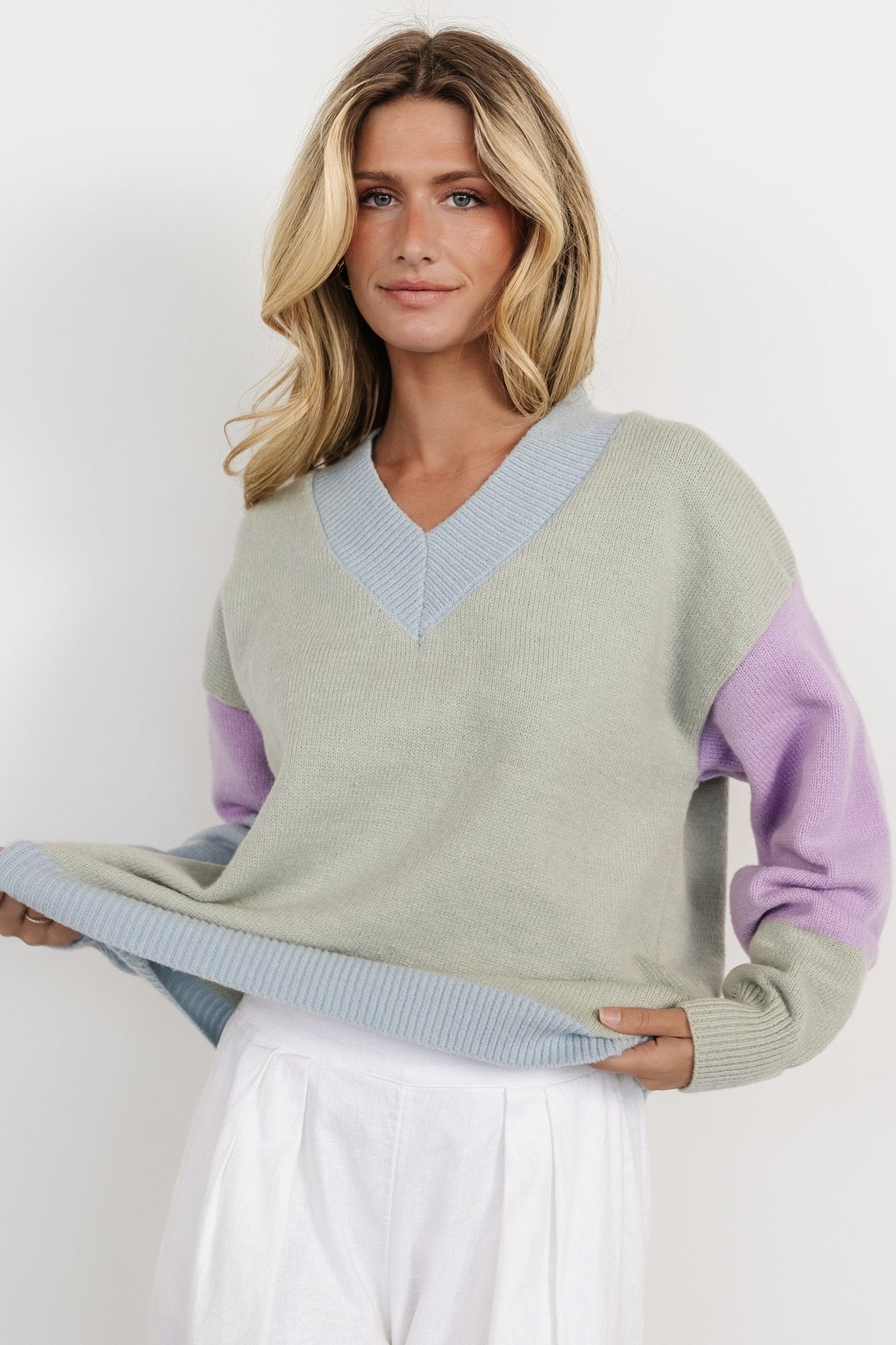 Varsity Color Block Sweater | Sage Fashionable