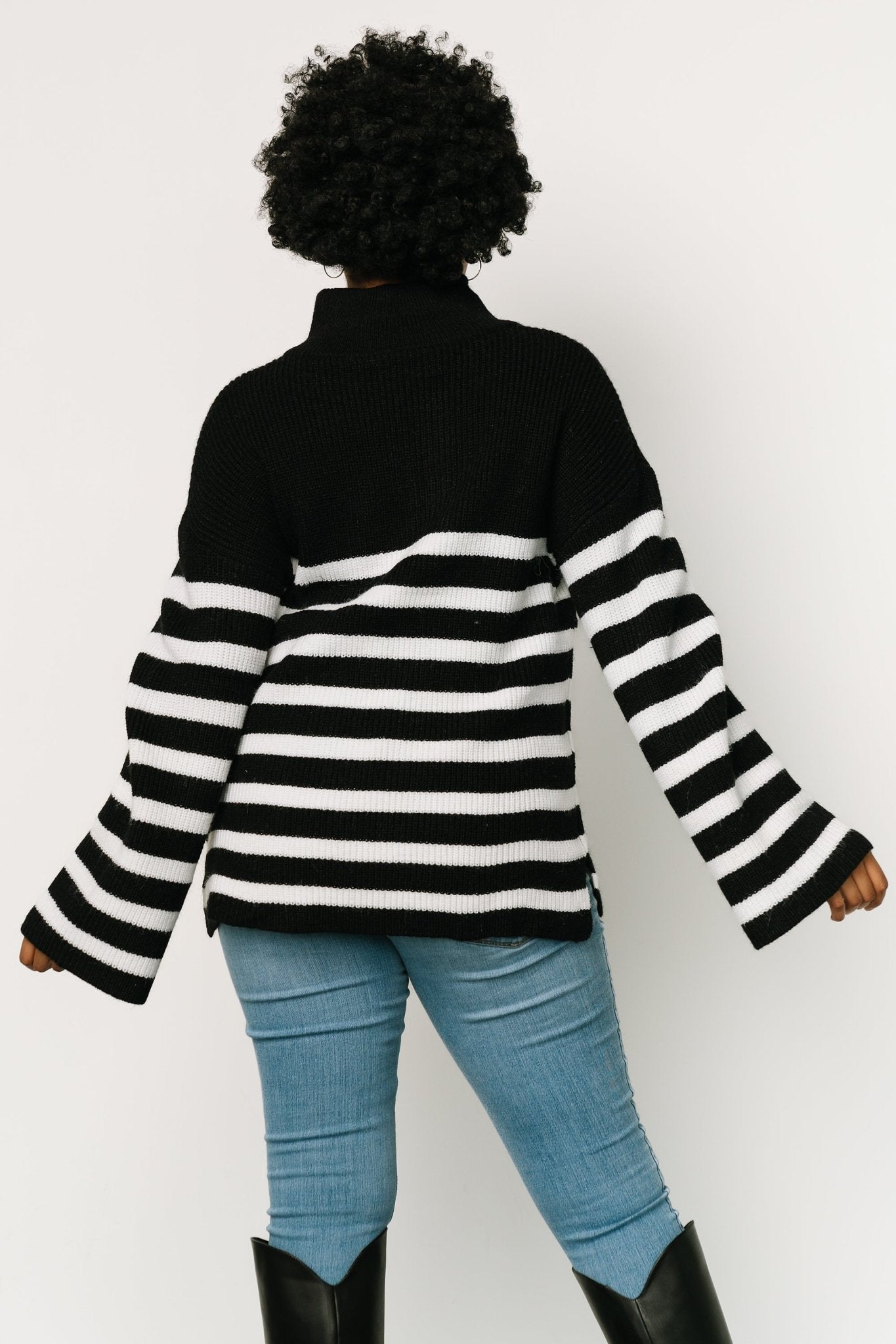 Elmer Striped Half Zip Sweater | Black + White Nicekicks Cheap Online