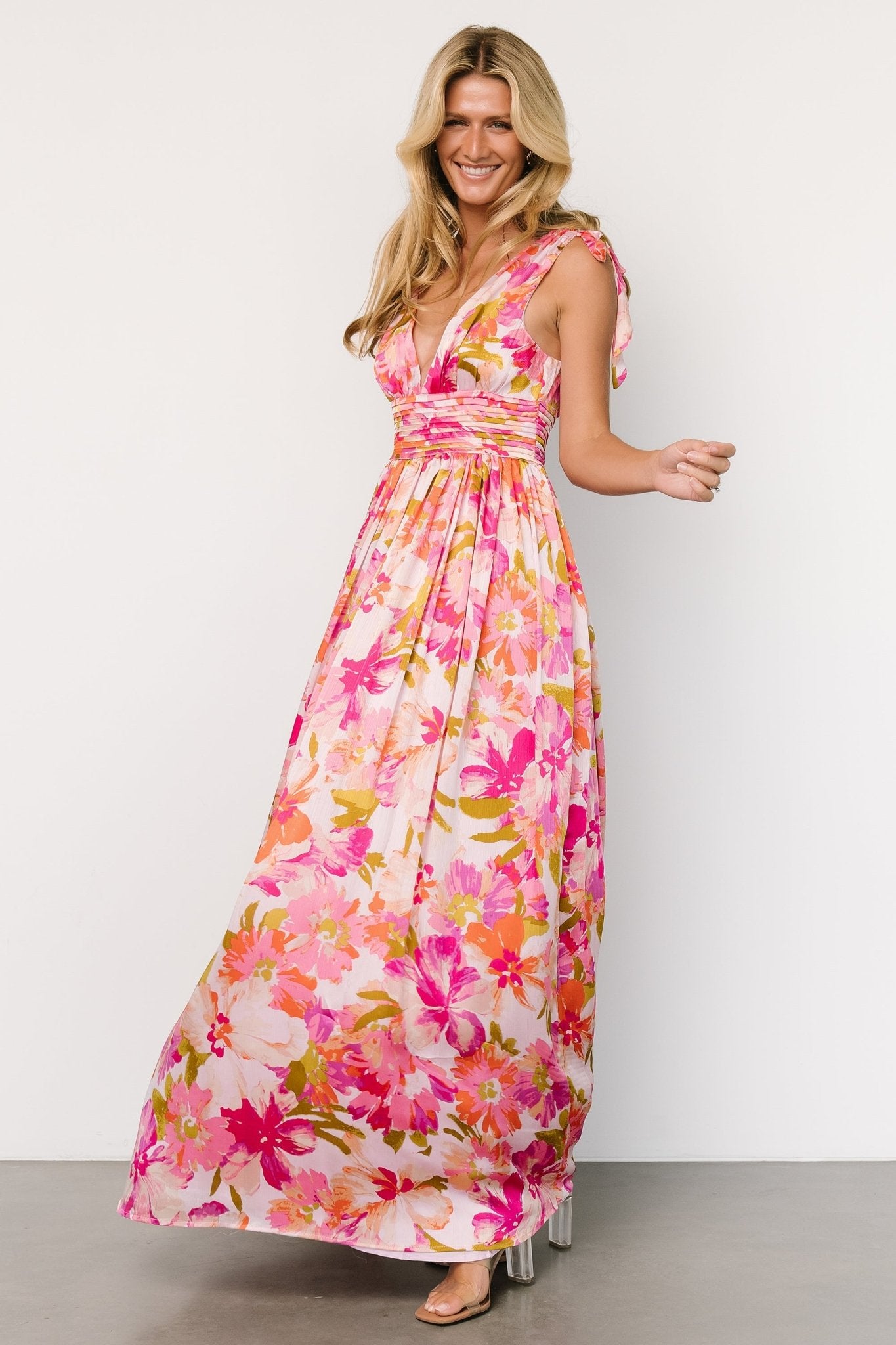 Zoe Tie Maxi Dress | Pink Multi Popular Sale Online