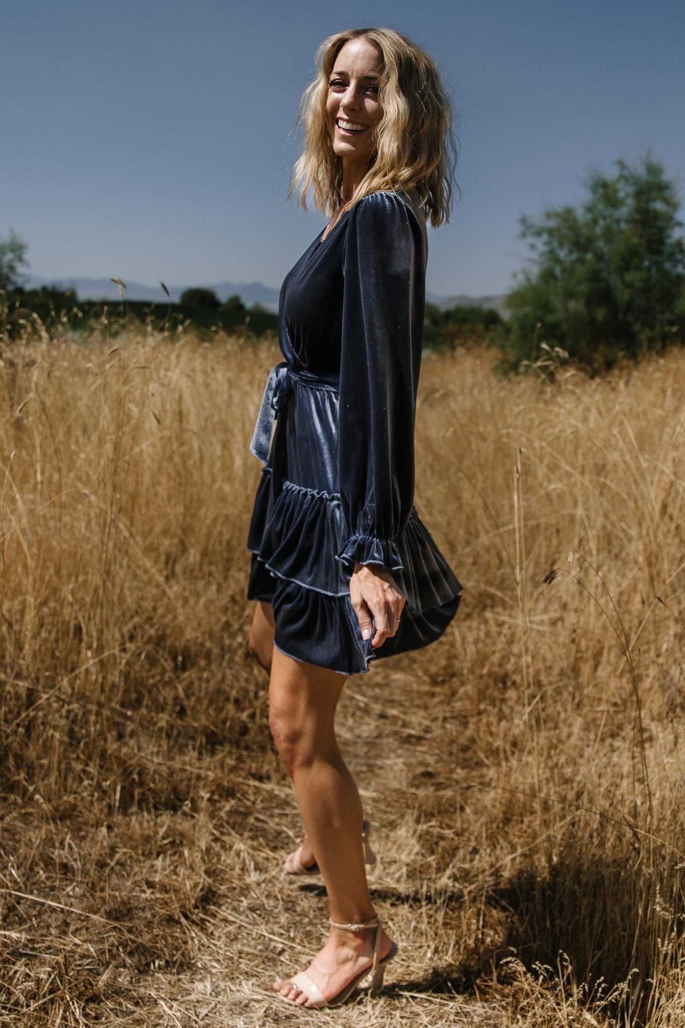 Shannon Velvet Short Dress | Slate Blue Top Quality For Sale