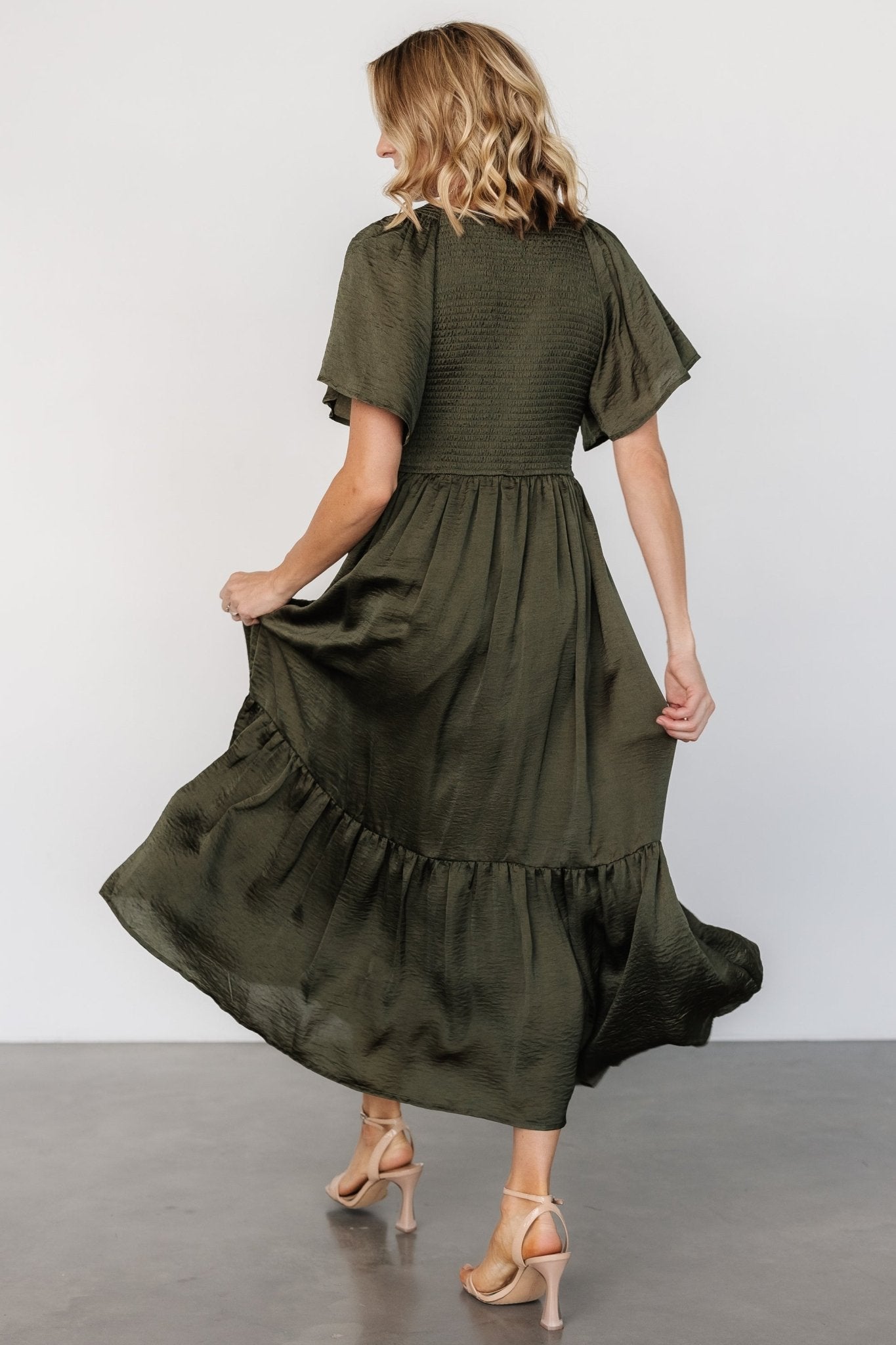 Lovell Smocked Midi Dress | Deep Olive Clearance Eastbay