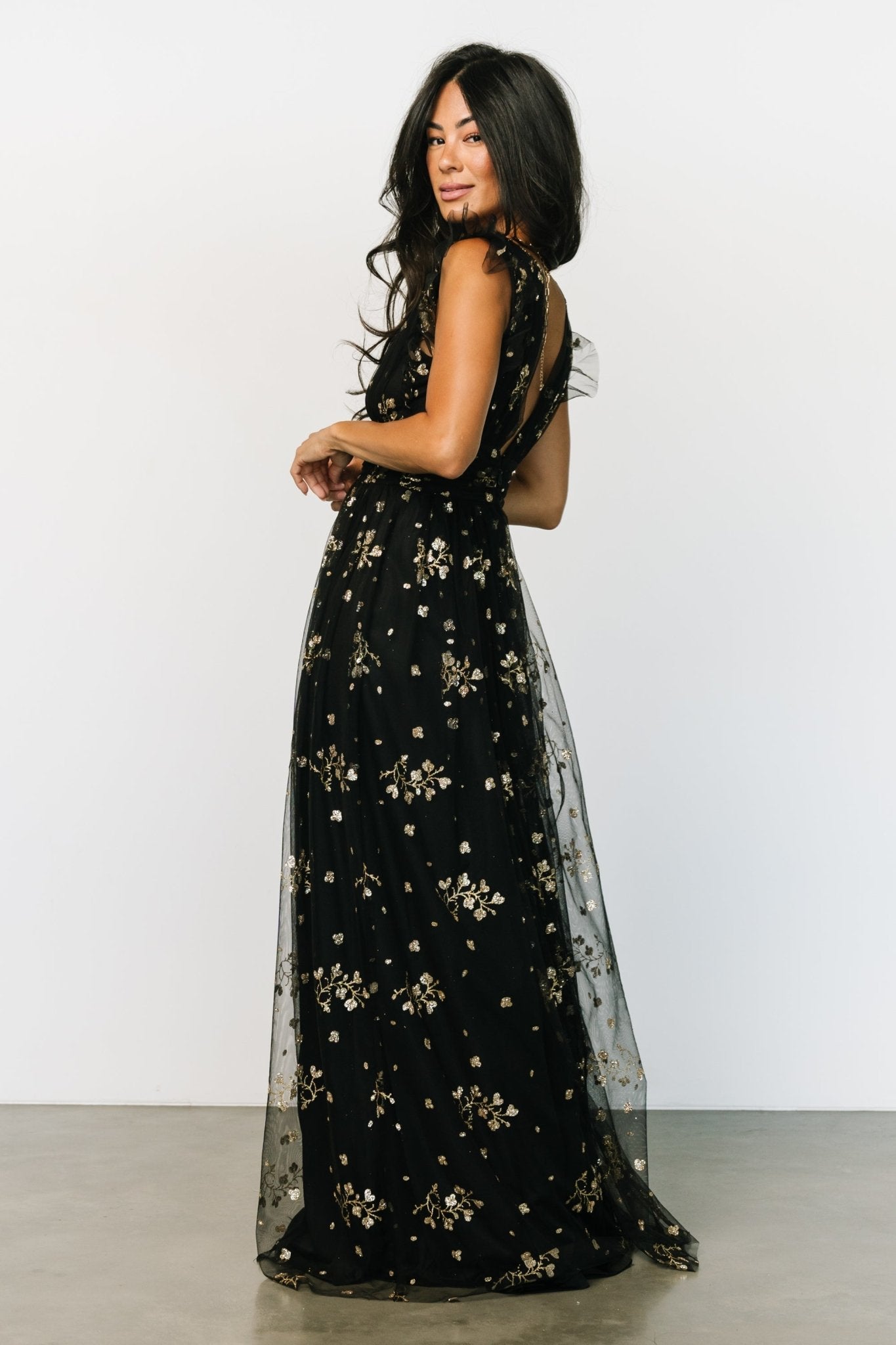 Natalia Floral Embellished Maxi Dress | Black + Gold Order Cheap Online