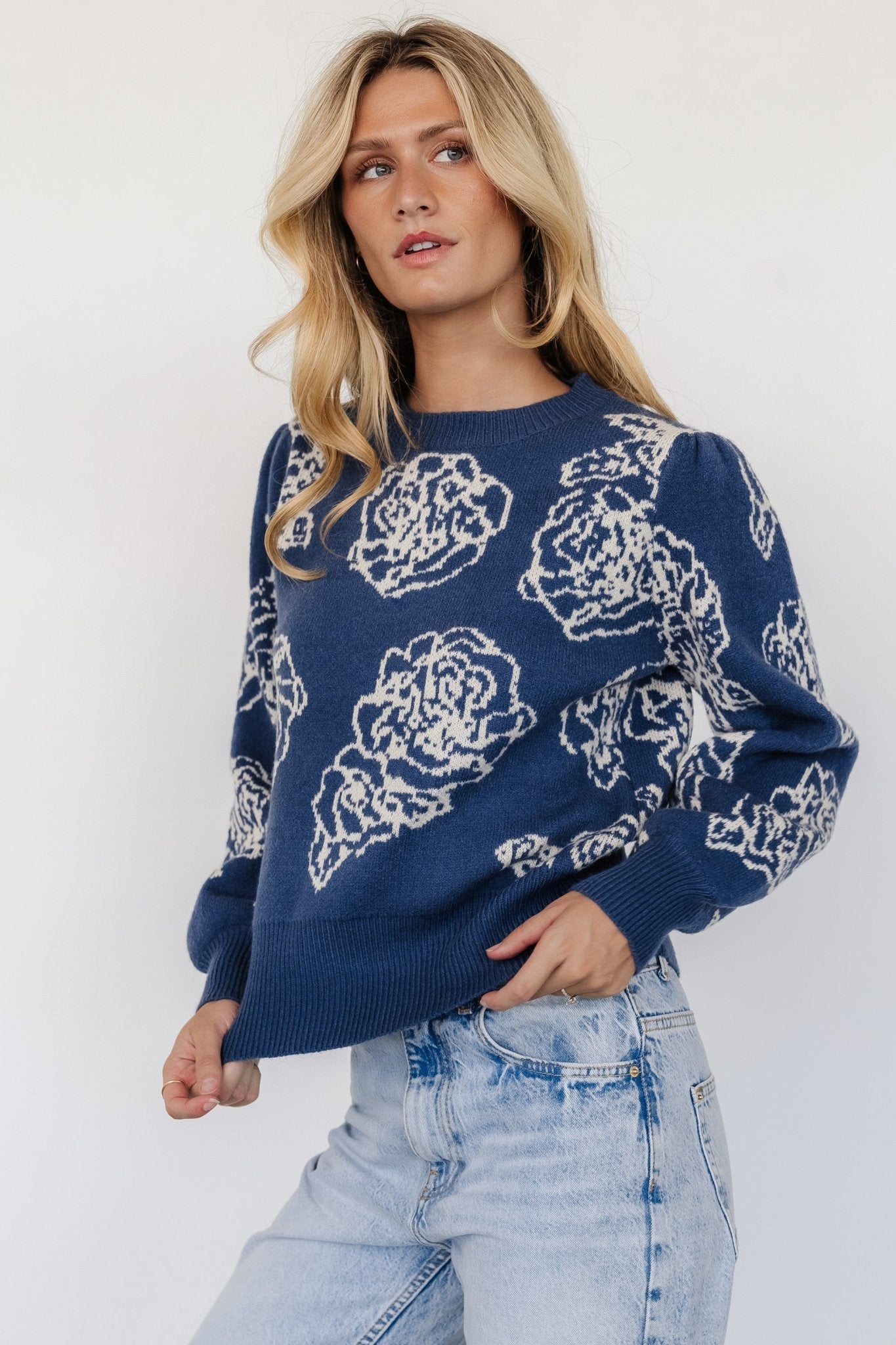 Blake Floral Sweater | Blue + Cream Discount Explore